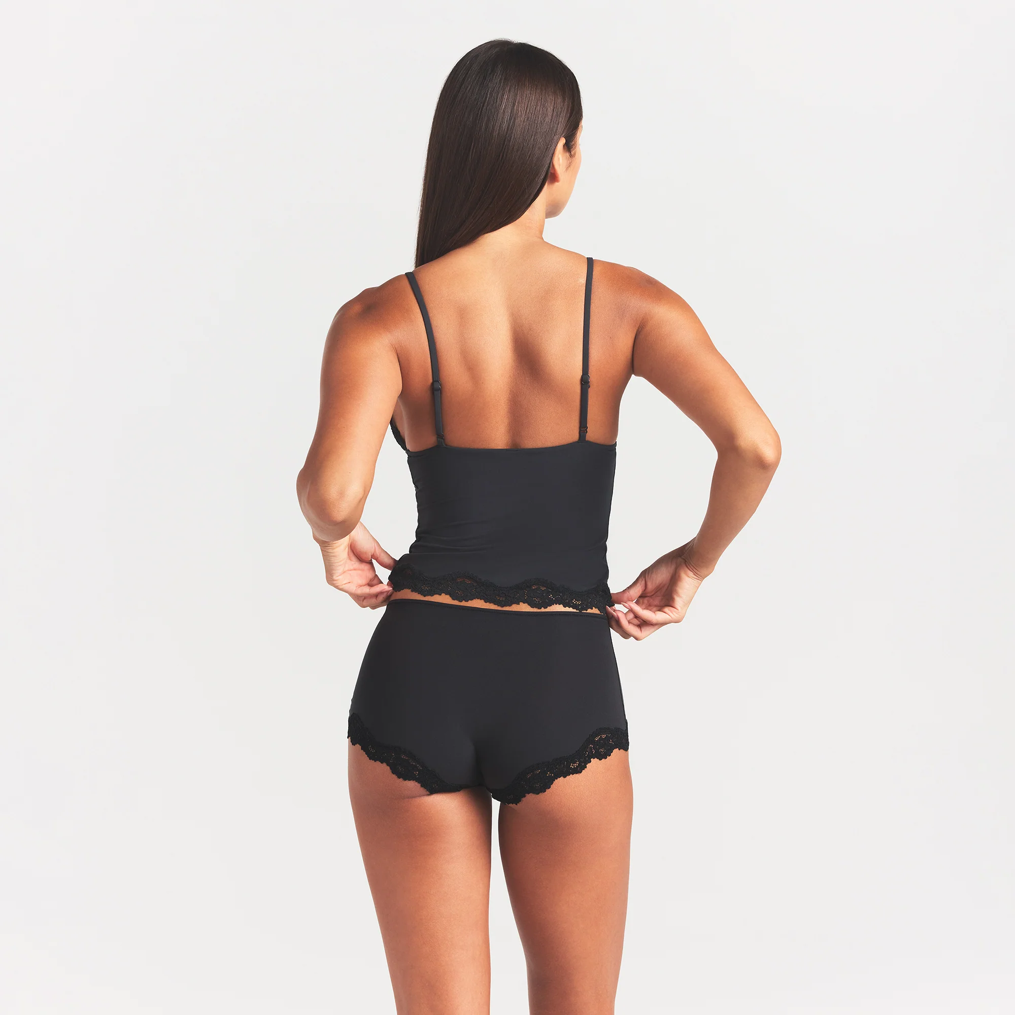 FITS EVERYBODY LACE TRIANGLE CAMI AND BOY SHORT SET | ONYX - Image 4