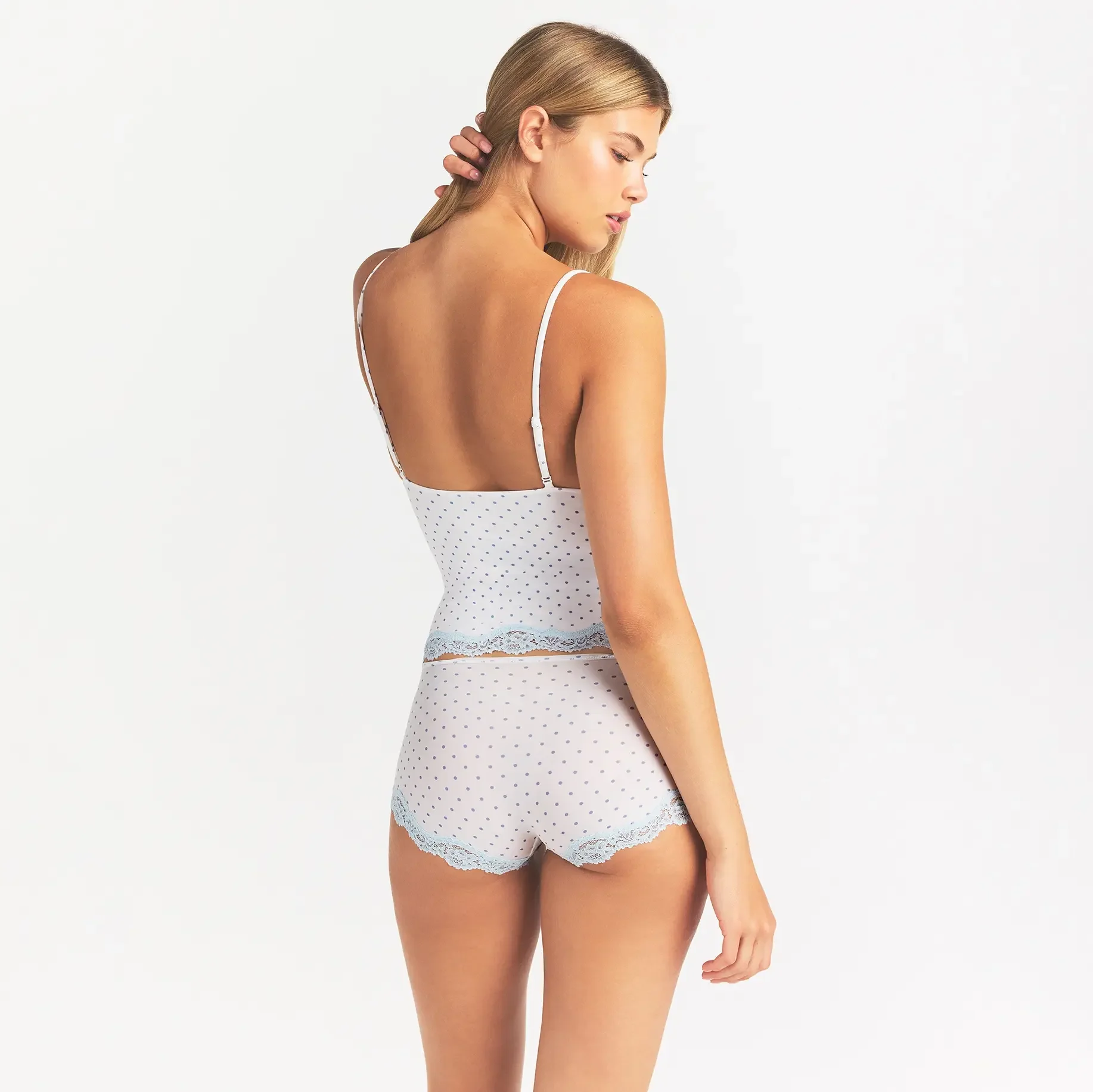 FITS EVERYBODY LACE TRIANGLE CAMI AND BOY SHORT SET | SLATE PIN DOT PRINT - Image 4