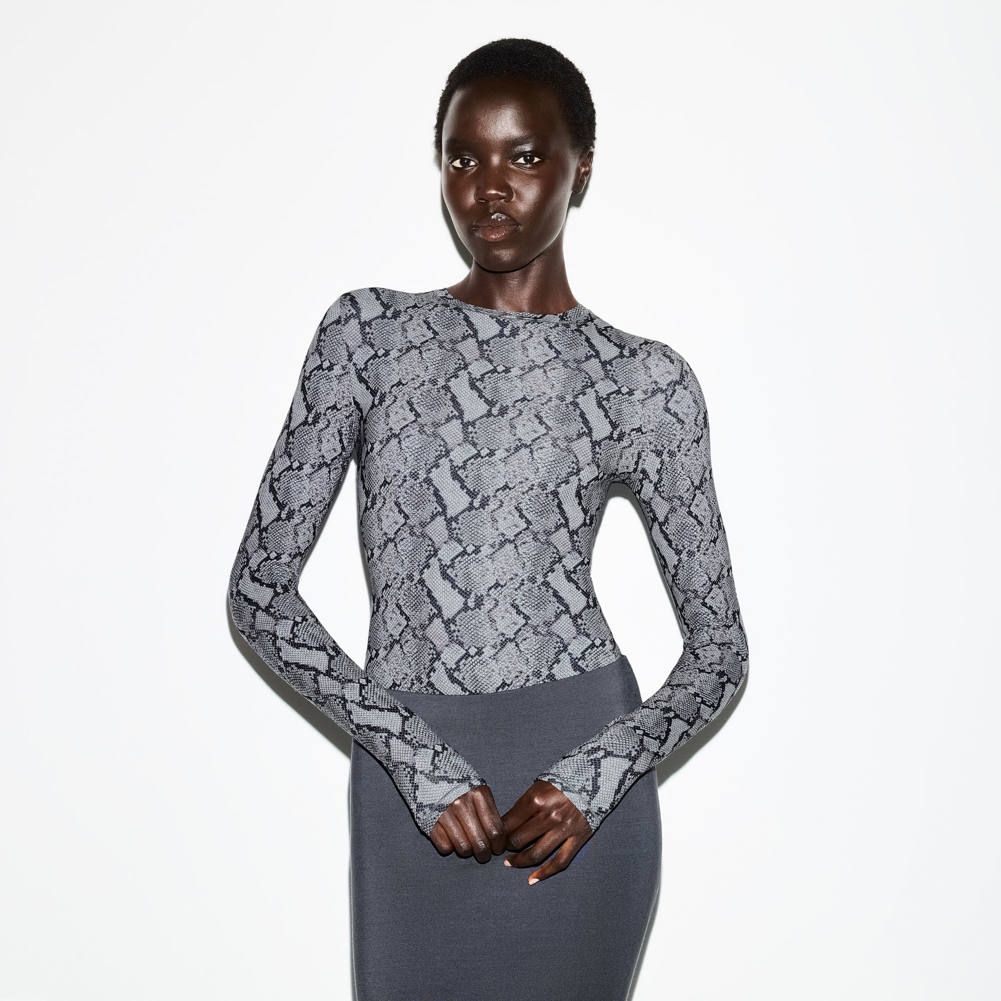 FITS EVERYBODY LONG SLEEVE CREW NECK BODYSUIT | SHADOW SNAKE PRINT - Image 3