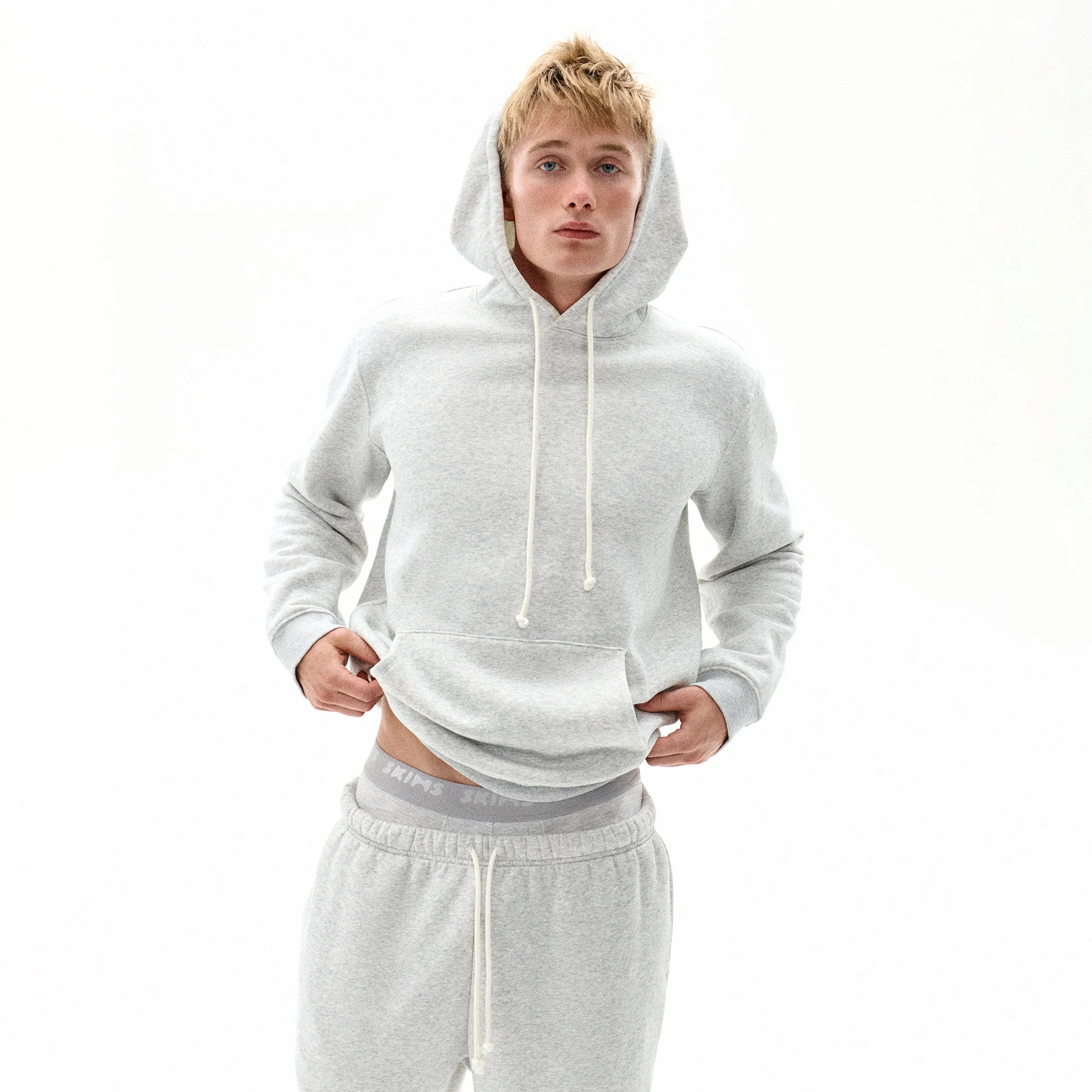 FLEECE LOUNGE MENS CLASSIC HOODIE | LIGHT HEATHER GREY - Image 6