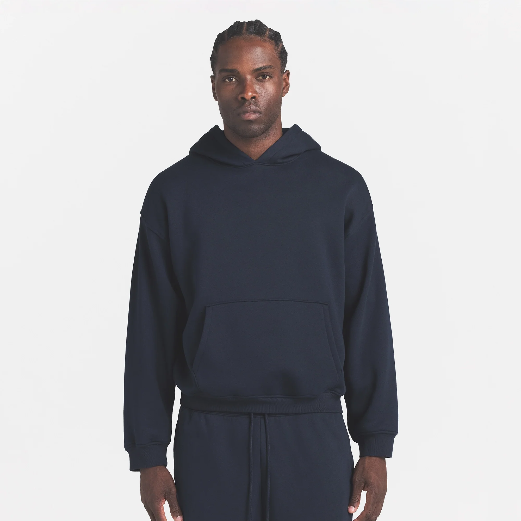 FLEECE LOUNGE MENS RELAXED HOODIE | NAVY - Image 3