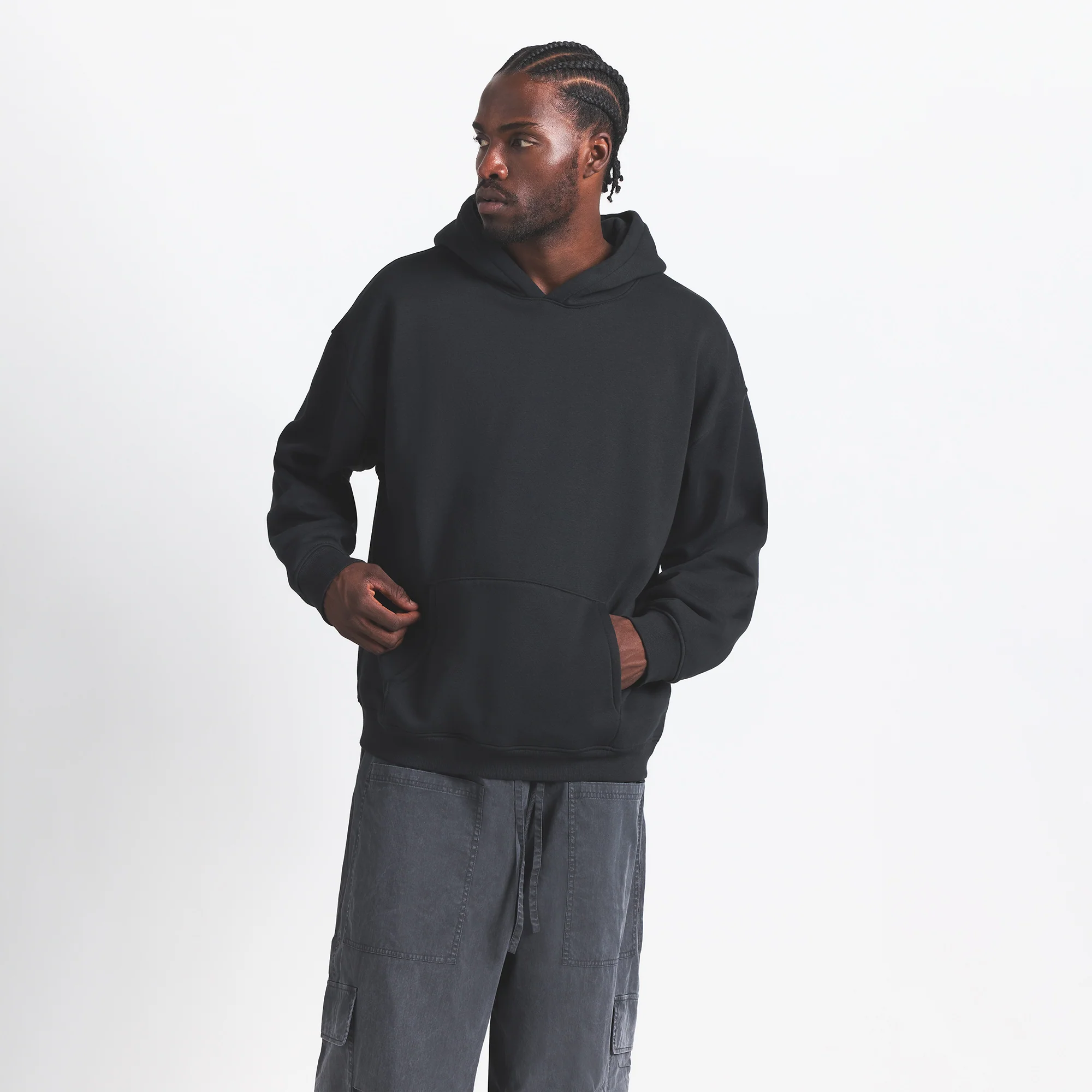 FLEECE LOUNGE MENS RELAXED HOODIE | WASHED ONYX - Image 3