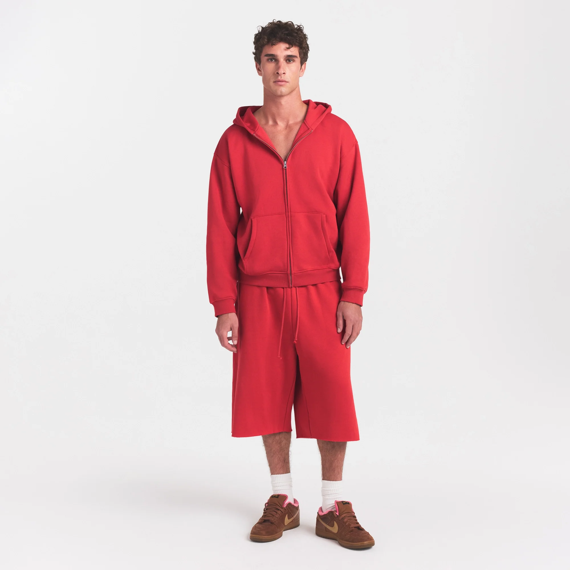 FLEECE LOUNGE MENS RELAXED LONG SHORT | WASHED RED - Image 4
