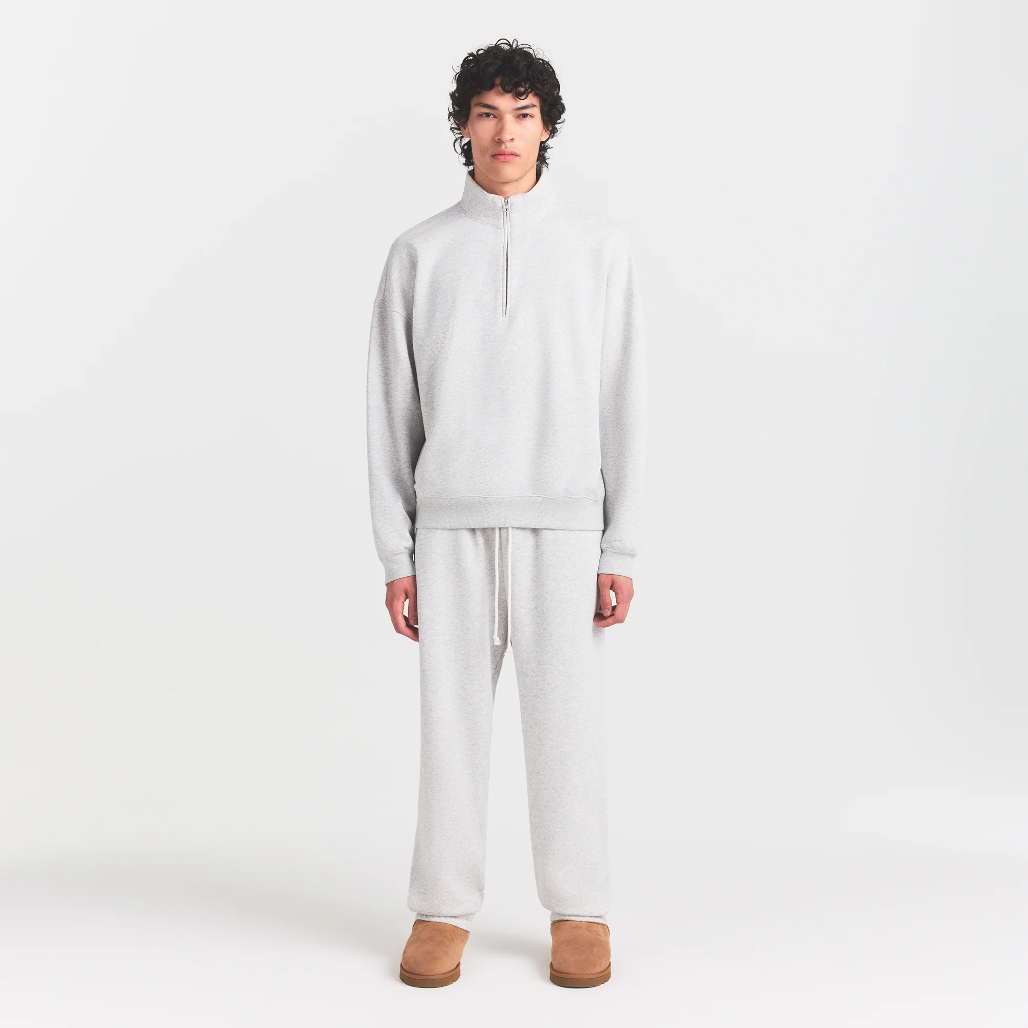 FLEECE LOUNGE MENS RELAXED QUARTER ZIP | LIGHT HEATHER GREY - Image 2