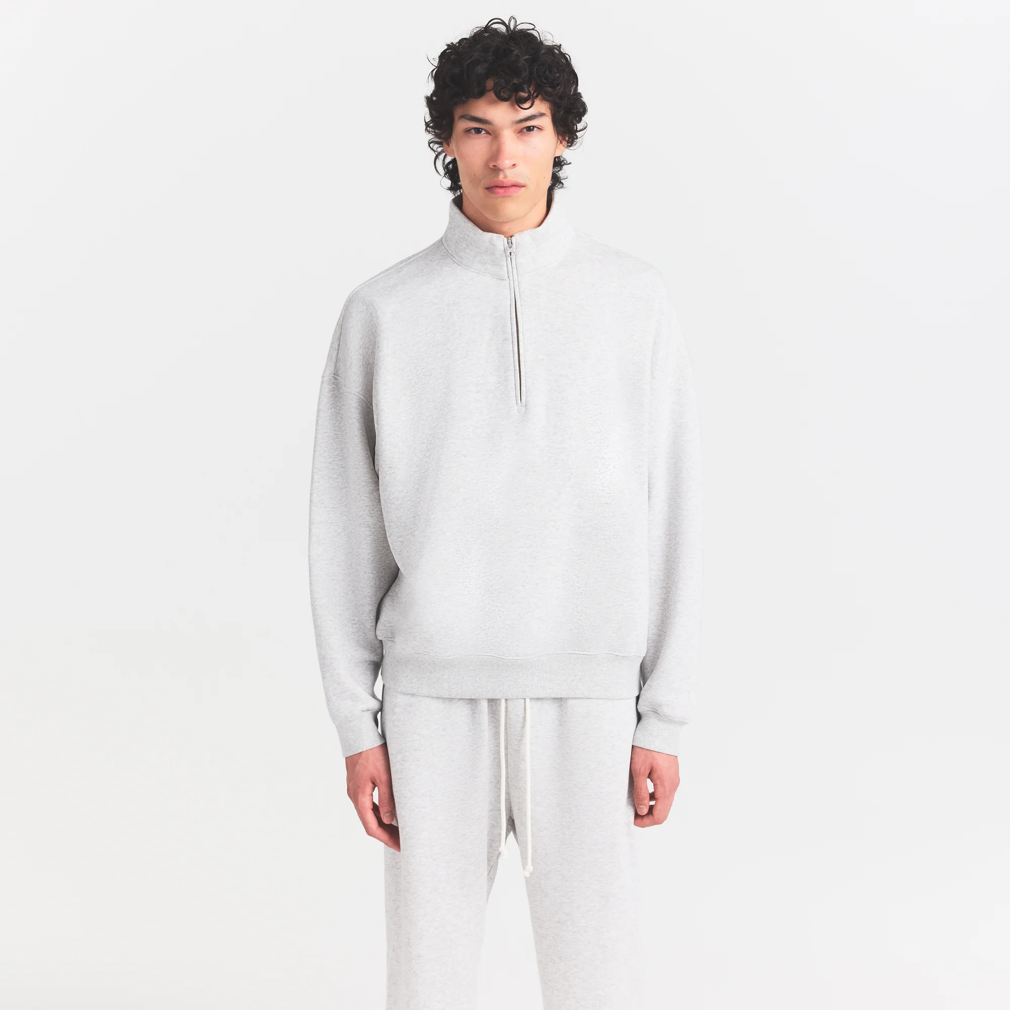 FLEECE LOUNGE MENS RELAXED QUARTER ZIP | LIGHT HEATHER GREY - Image 3