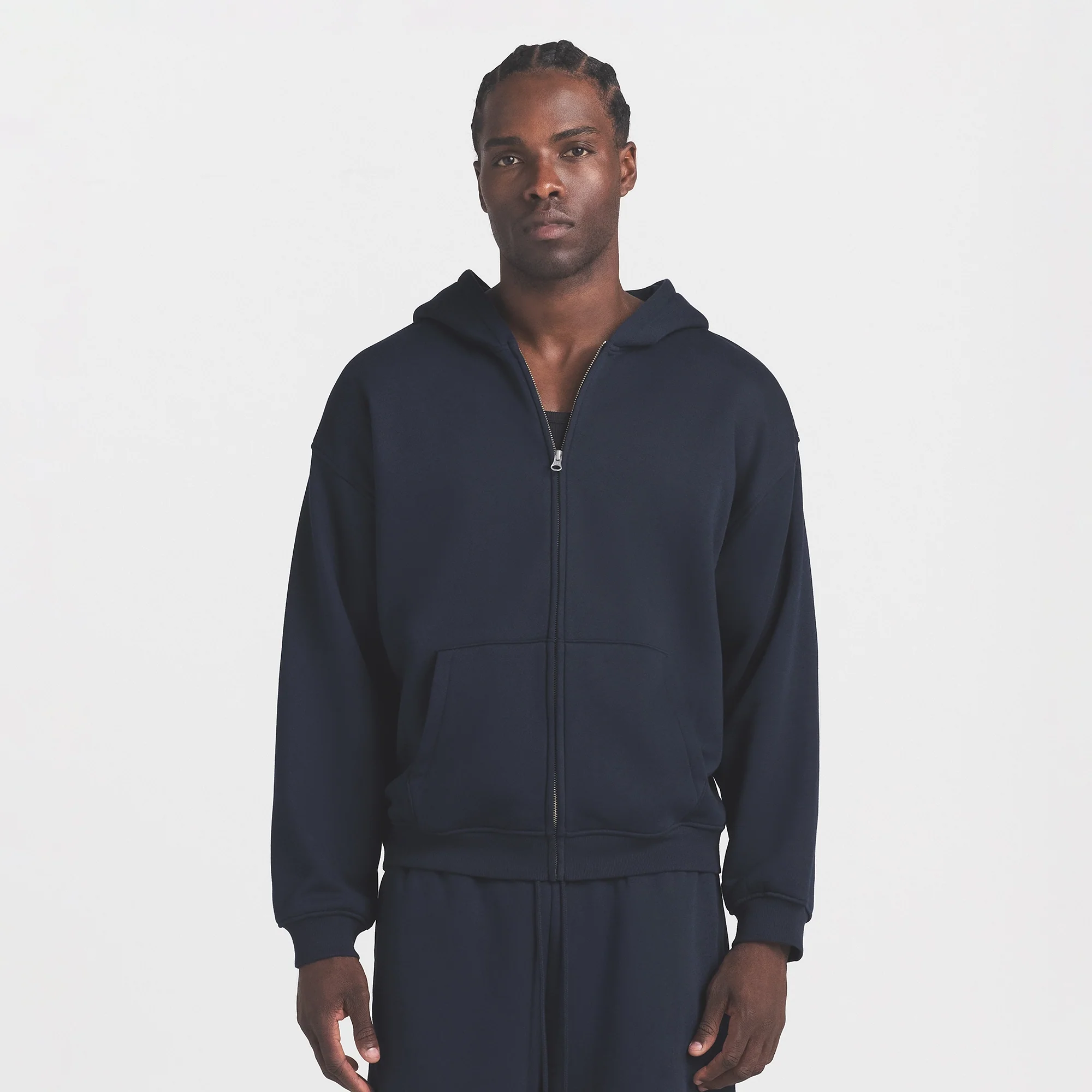 FLEECE LOUNGE MENS RELAXED ZIP UP HOODIE | NAVY - Image 3