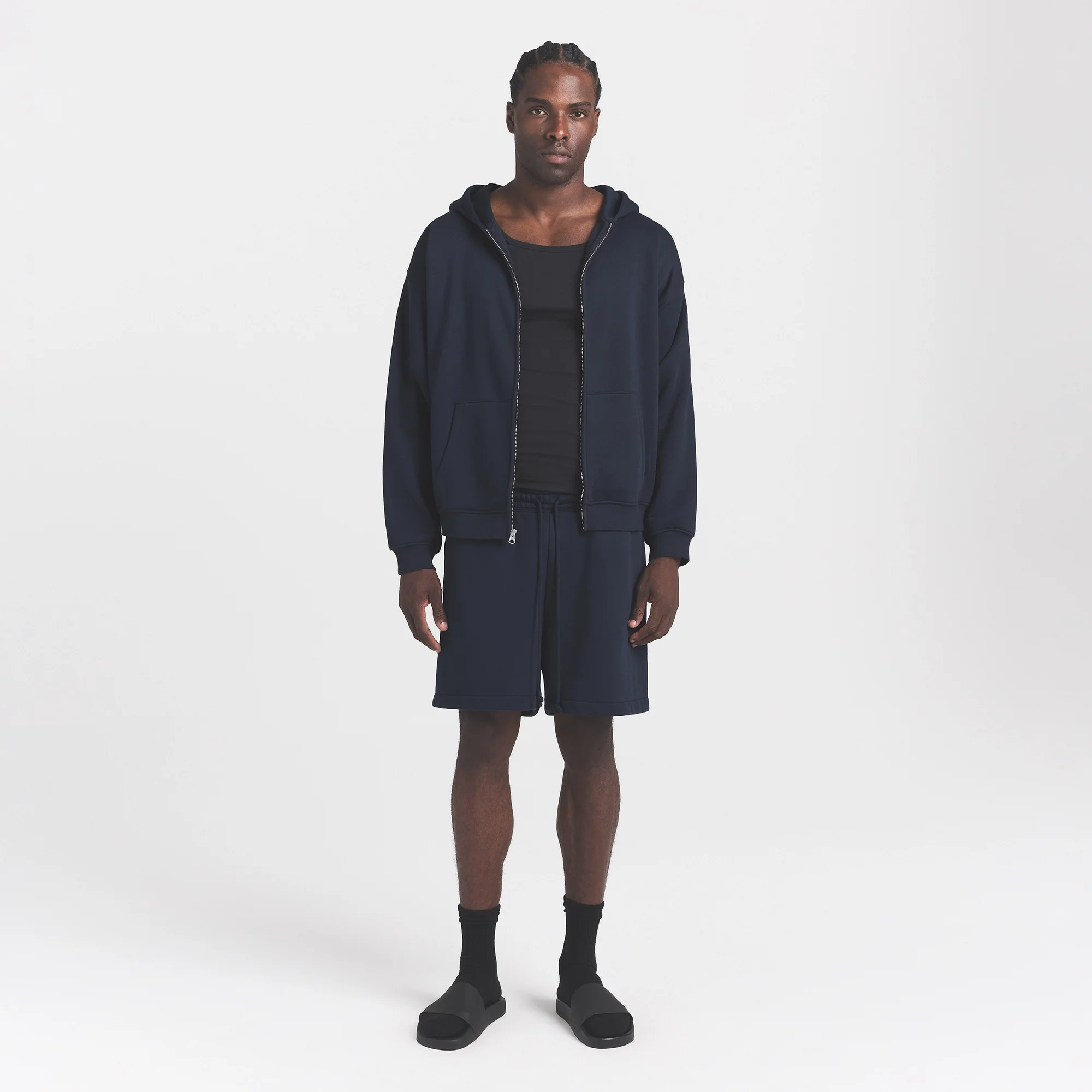 FLEECE LOUNGE MENS RELAXED ZIP UP HOODIE | NAVY - Image 4