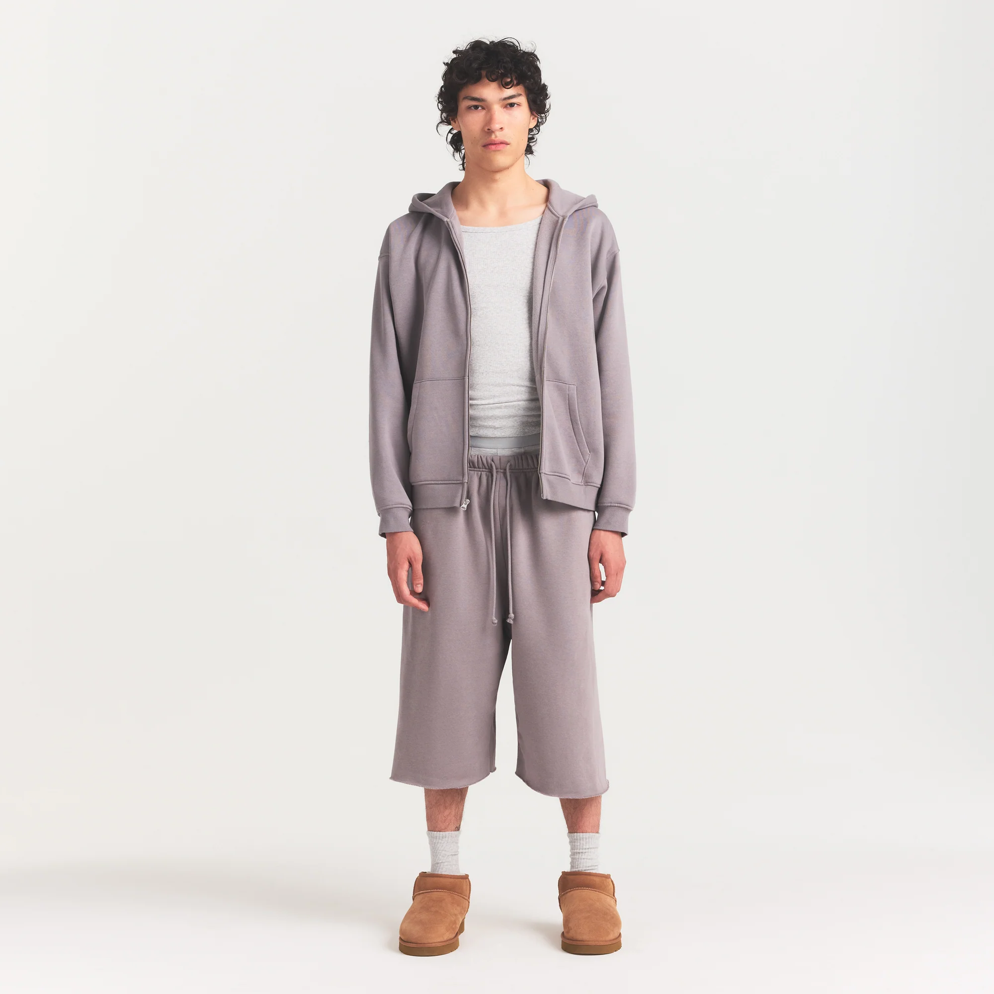 FLEECE LOUNGE MENS RELAXED ZIP UP HOODIE | SHADOW - Image 2