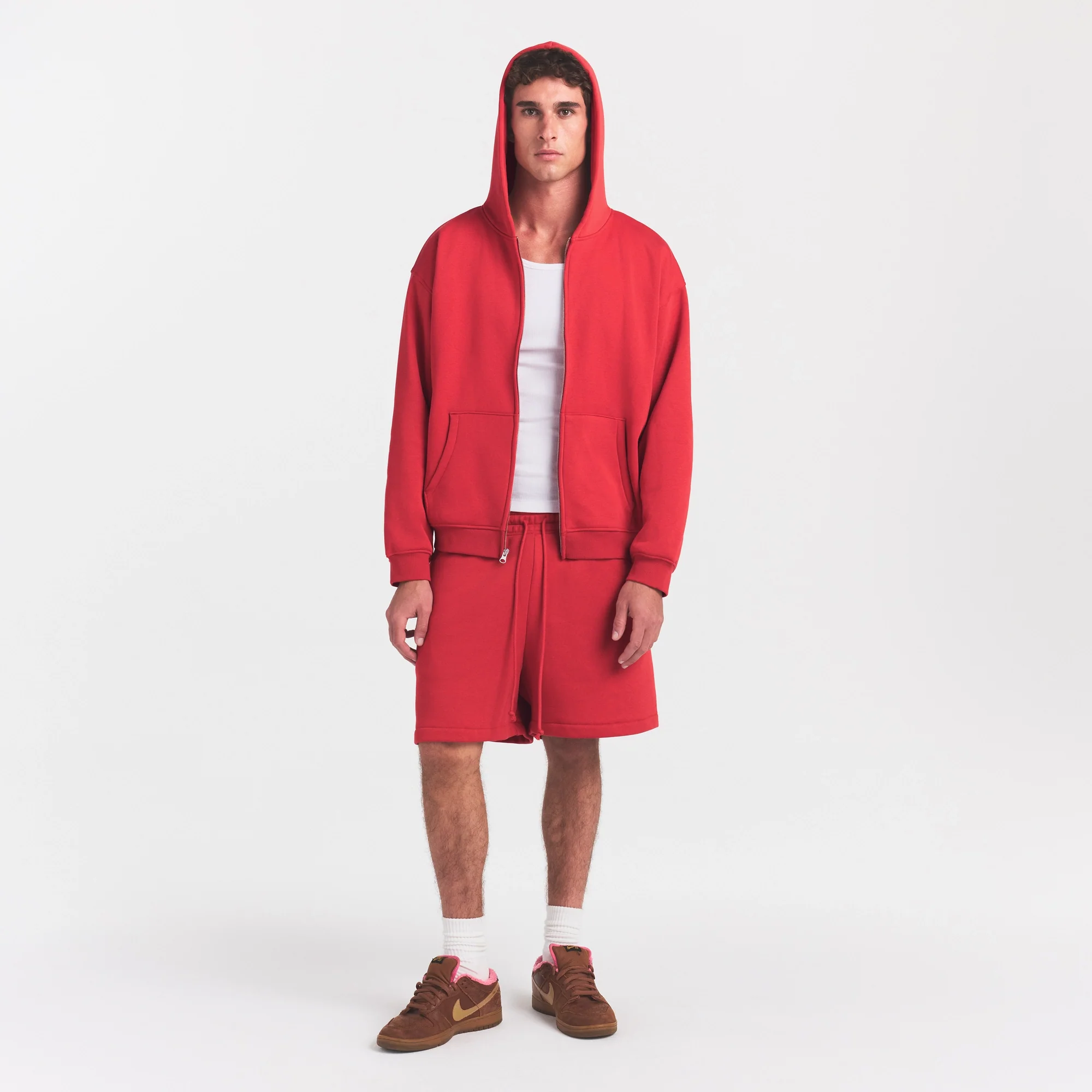 FLEECE LOUNGE MENS RELAXED ZIP UP HOODIE | WASHED RED - Image 2
