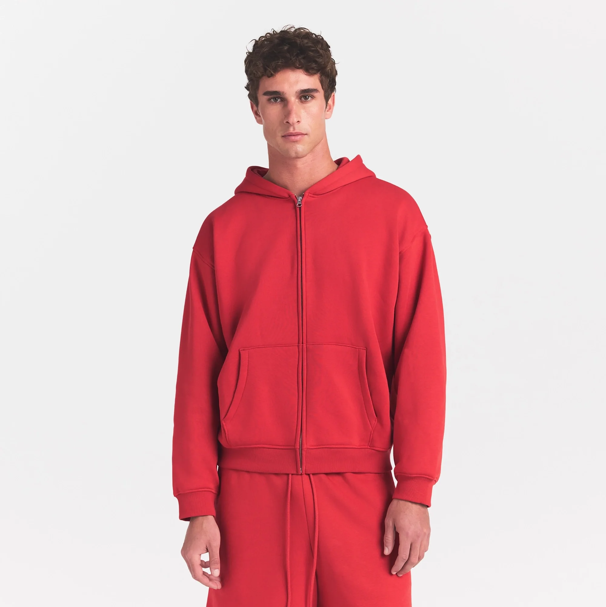 FLEECE LOUNGE MENS RELAXED ZIP UP HOODIE | WASHED RED - Image 3