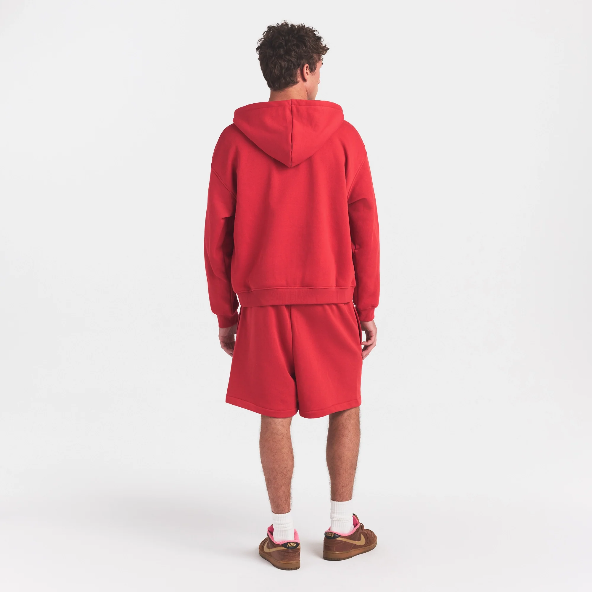 FLEECE LOUNGE MENS RELAXED ZIP UP HOODIE | WASHED RED - Image 5