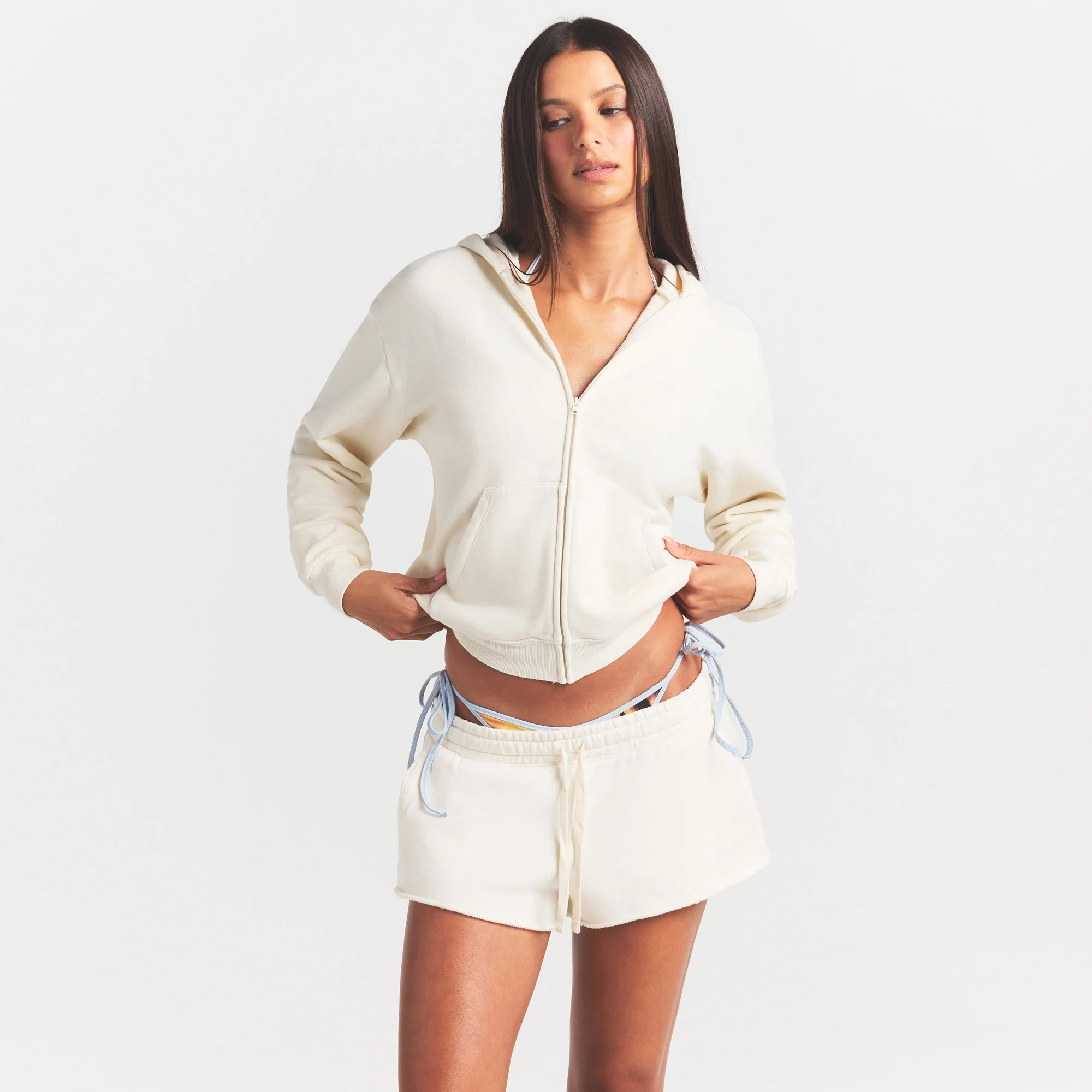 FRENCH TERRY RAW EDGE SHORT | ECRU - Image 3
