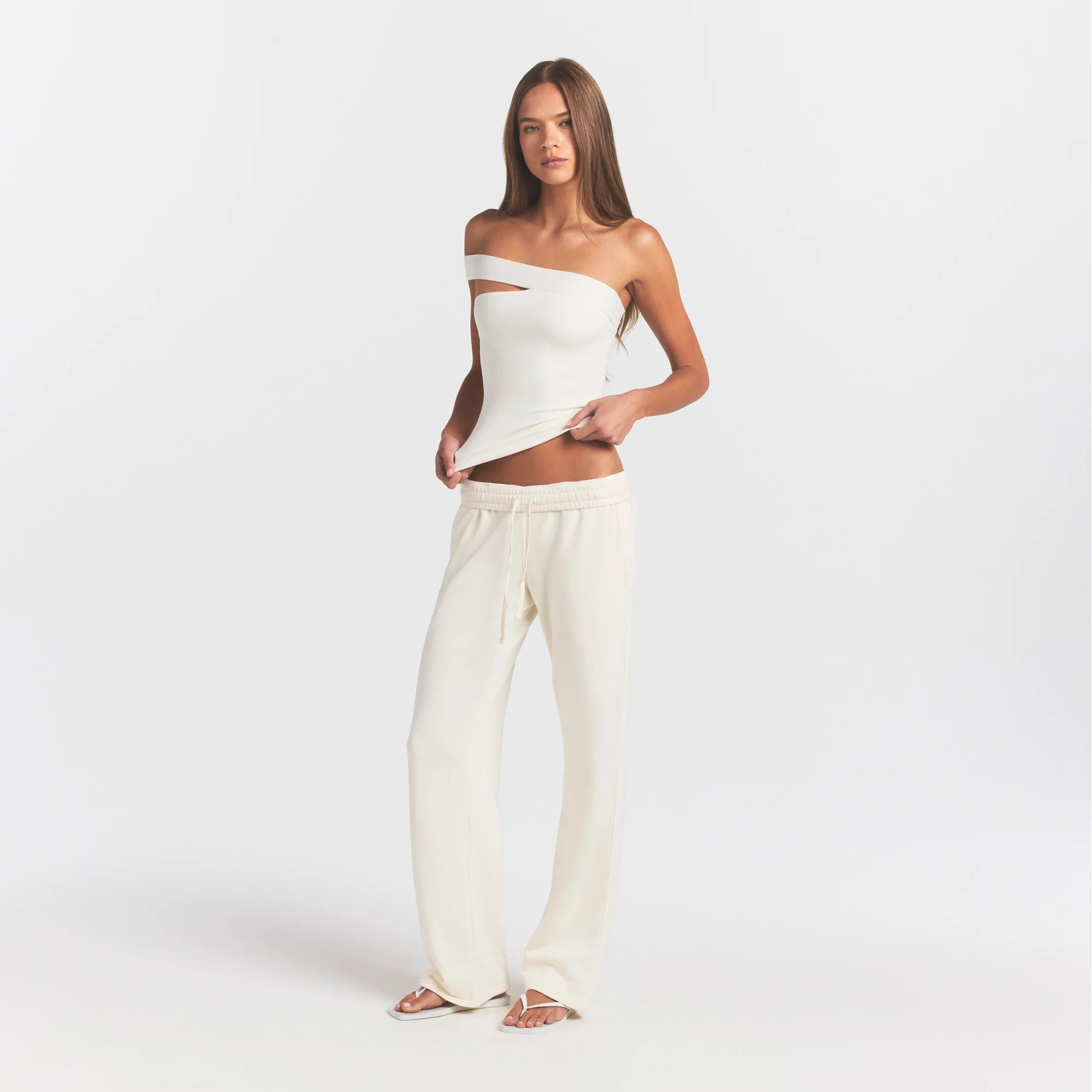 FRENCH TERRY STRAIGHT LEG PANT | ECRU - Image 3