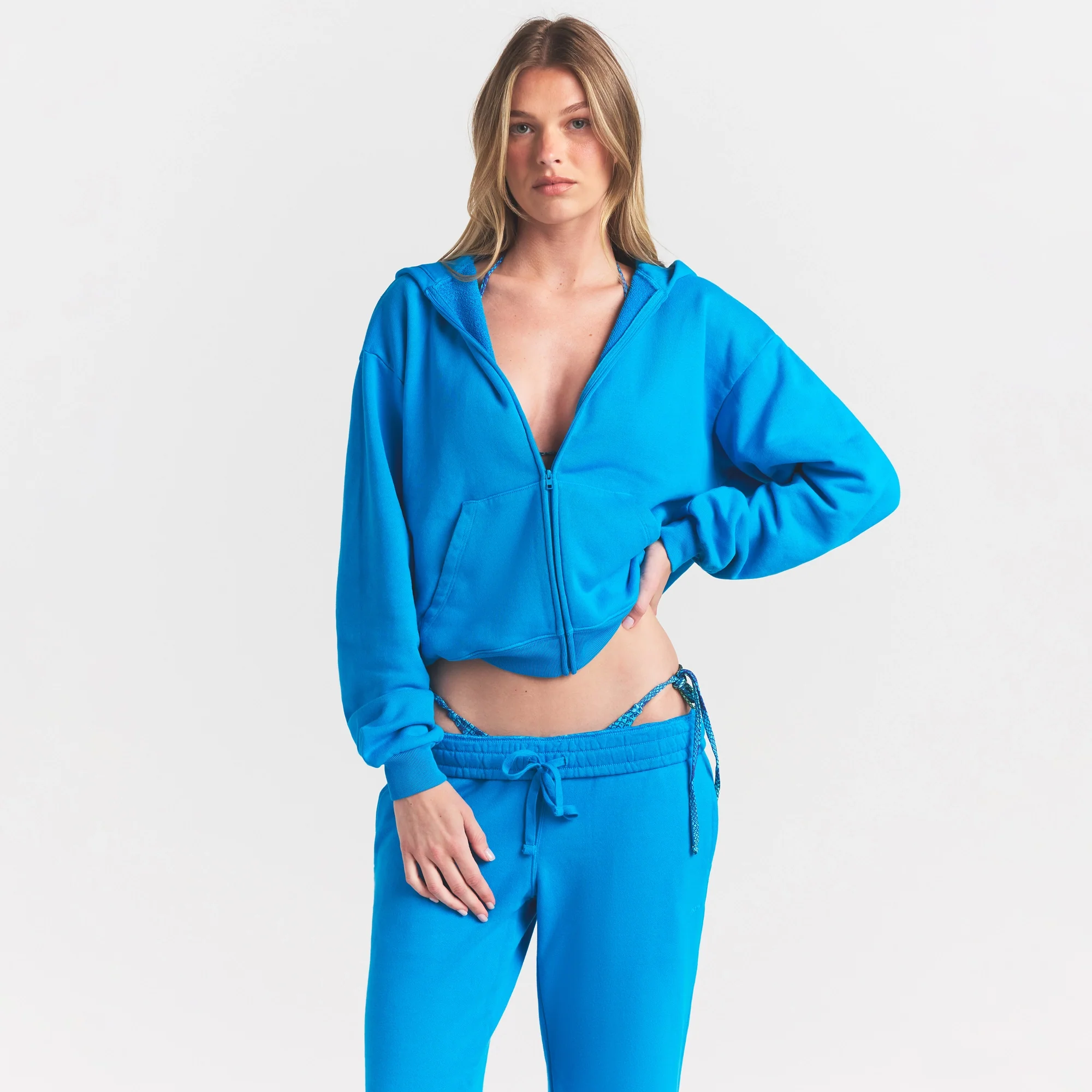 FRENCH TERRY ZIP UP HOODIE | CERULEAN - Image 3