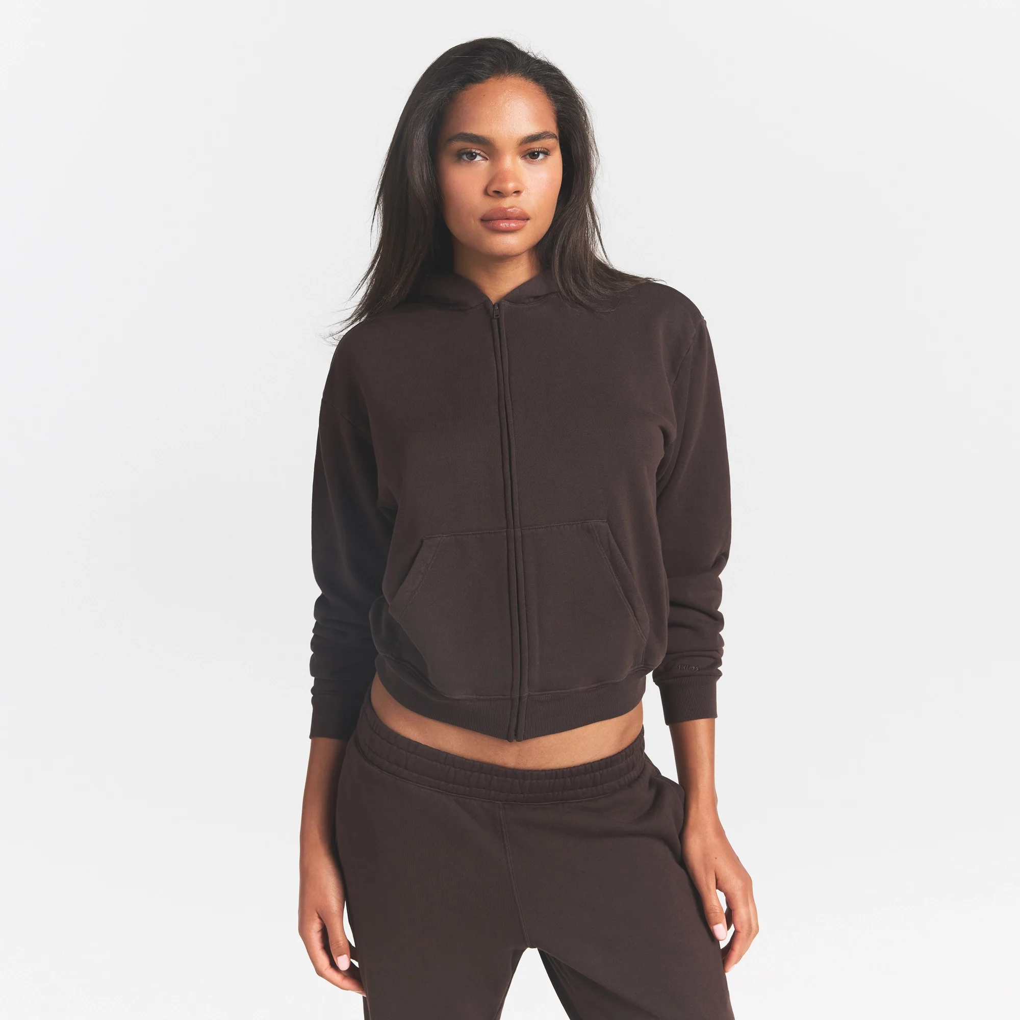 FRENCH TERRY ZIP UP HOODIE | ESPRESSO - Image 3