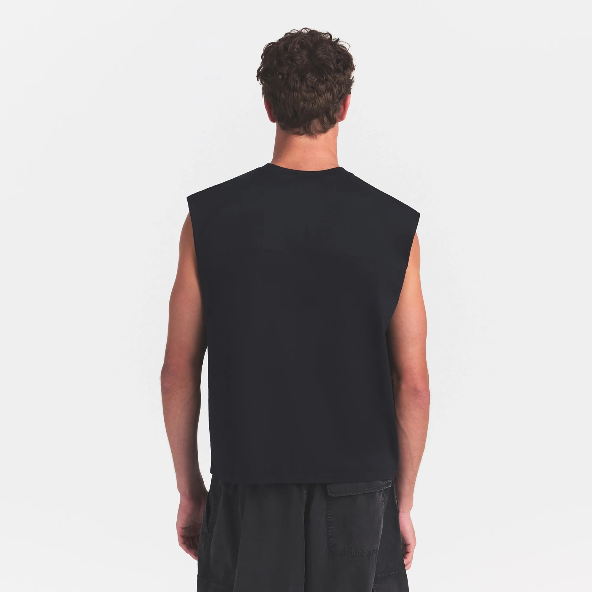 HEAVYWEIGHT COTTON MENS CROPPED MUSCLE TANK | OBSIDIAN - Image 4