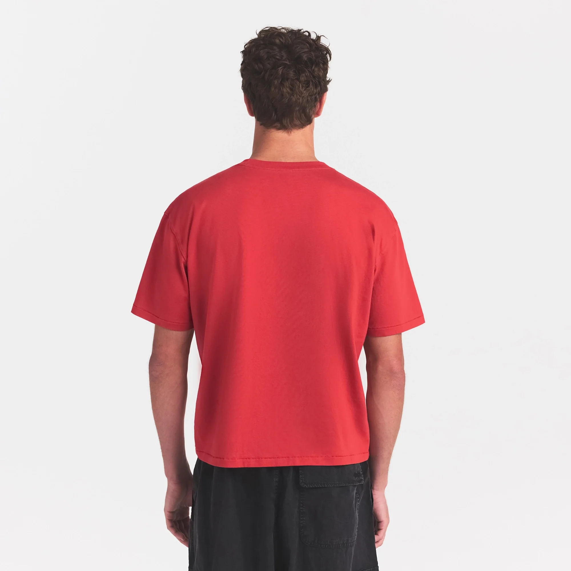 HEAVYWEIGHT COTTON MENS RELAXED CROPPED CREWNECK | WASHED RED - Image 4