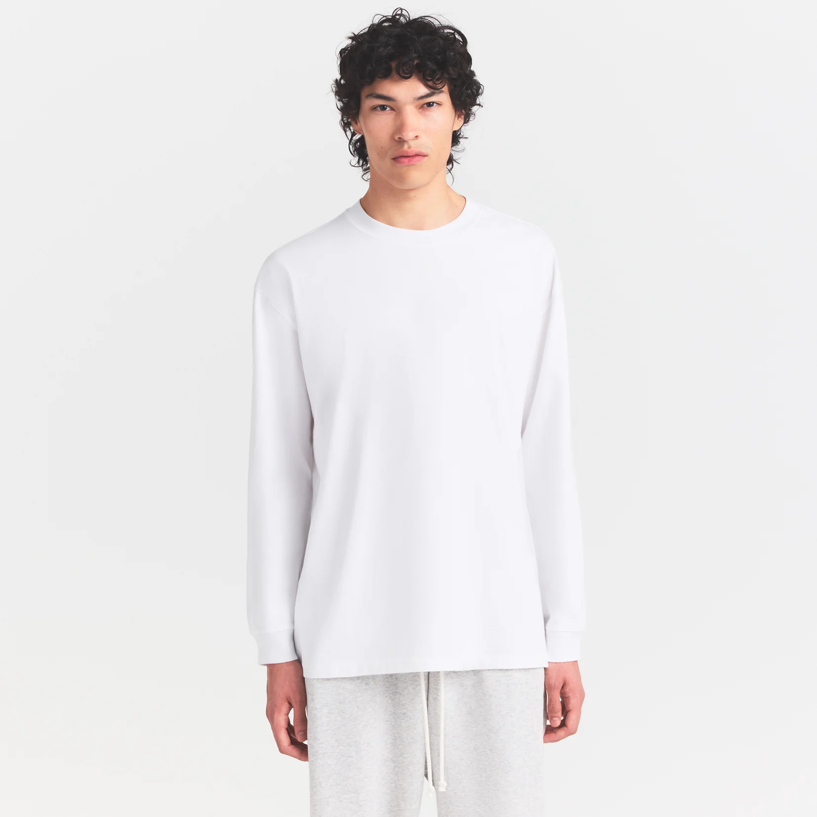 HEAVYWEIGHT COTTON MENS RELAXED LONG SLEEVE T-SHIRT | CHALK - Image 3