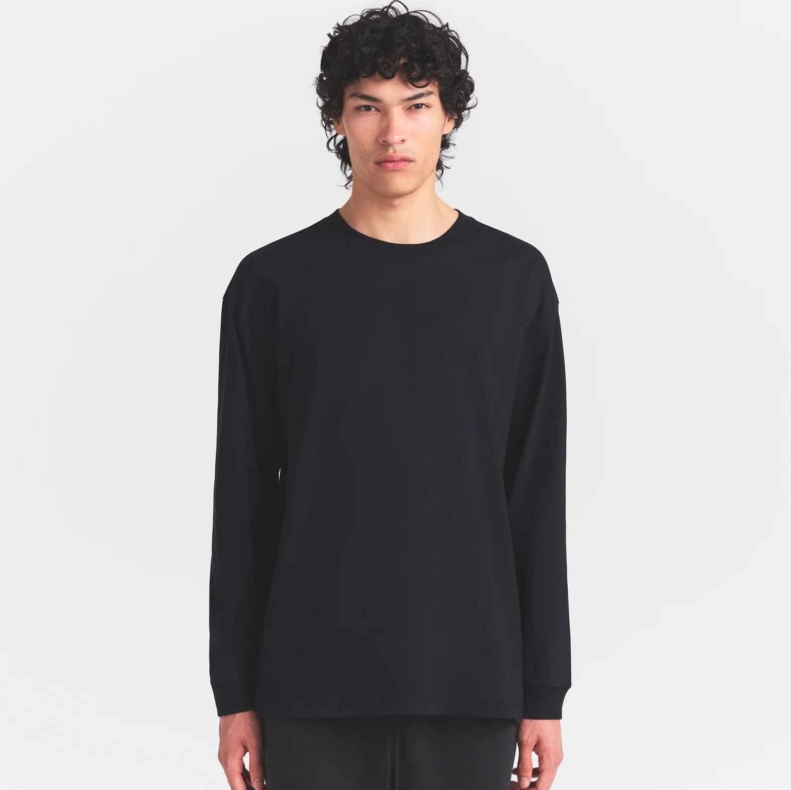 HEAVYWEIGHT COTTON MENS RELAXED LONG SLEEVE T-SHIRT | OBSIDIAN - Image 3