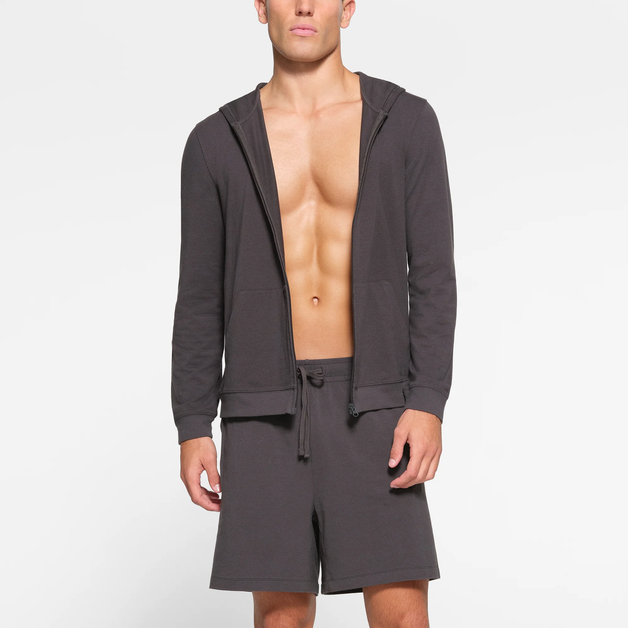 JERSEY LOUNGE MENS ZIP UP HOODIE | ASH - Image 5
