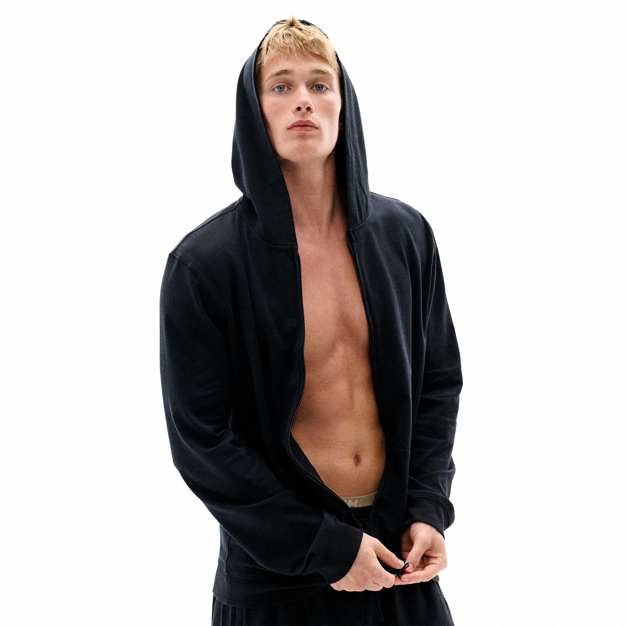 JERSEY LOUNGE MENS ZIP UP HOODIE | OBSIDIAN - Image 5