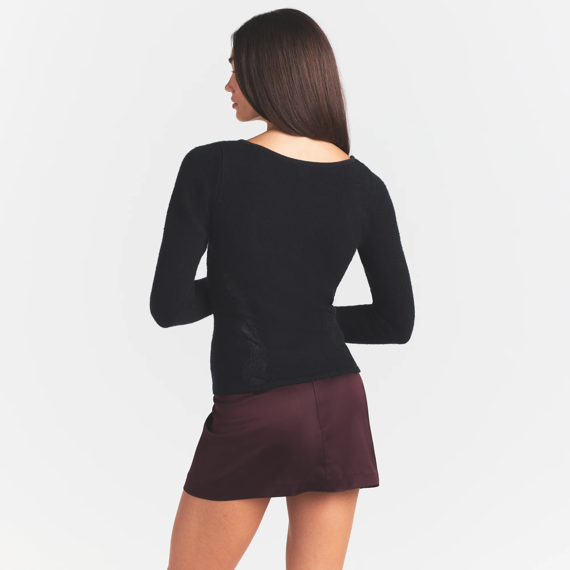 LACE KNIT LONG SLEEVE CARDIGAN | OBSIDIAN - Image 4