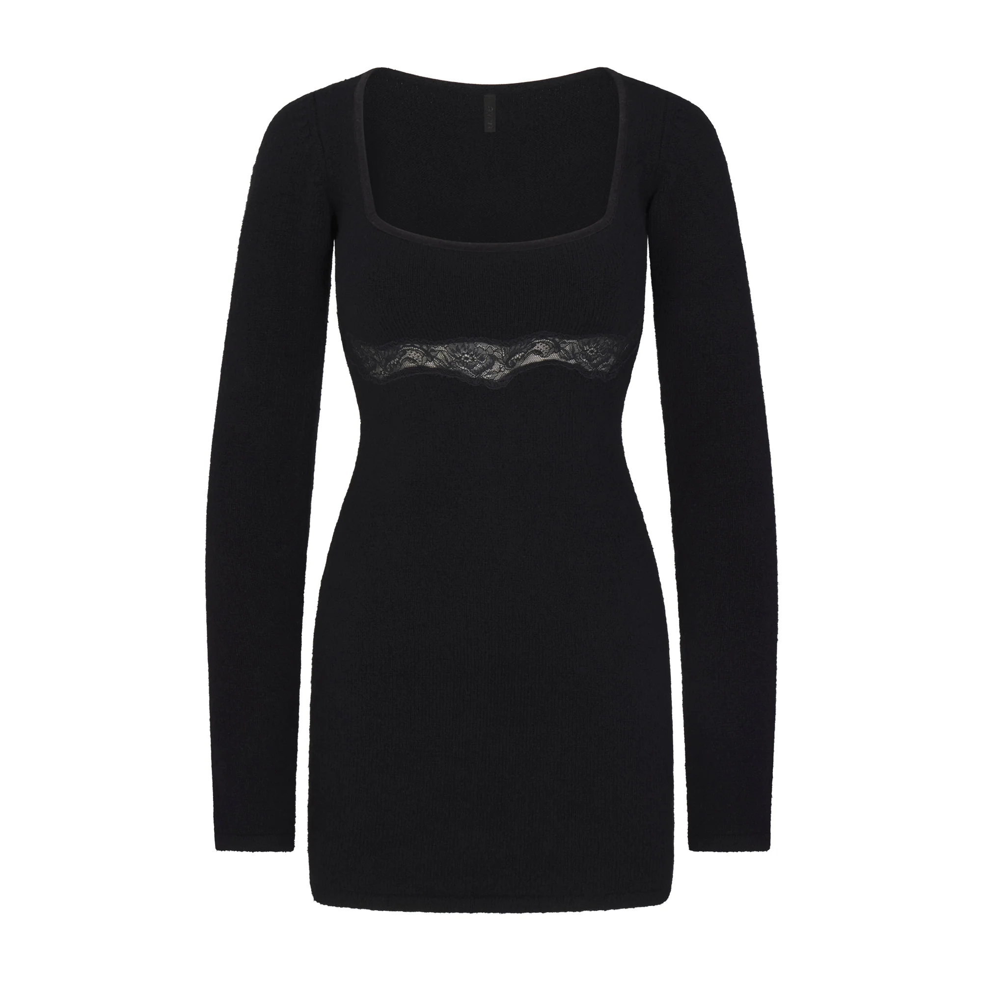 LACE KNIT LONG SLEEVE MINI DRESS | OBSIDIAN