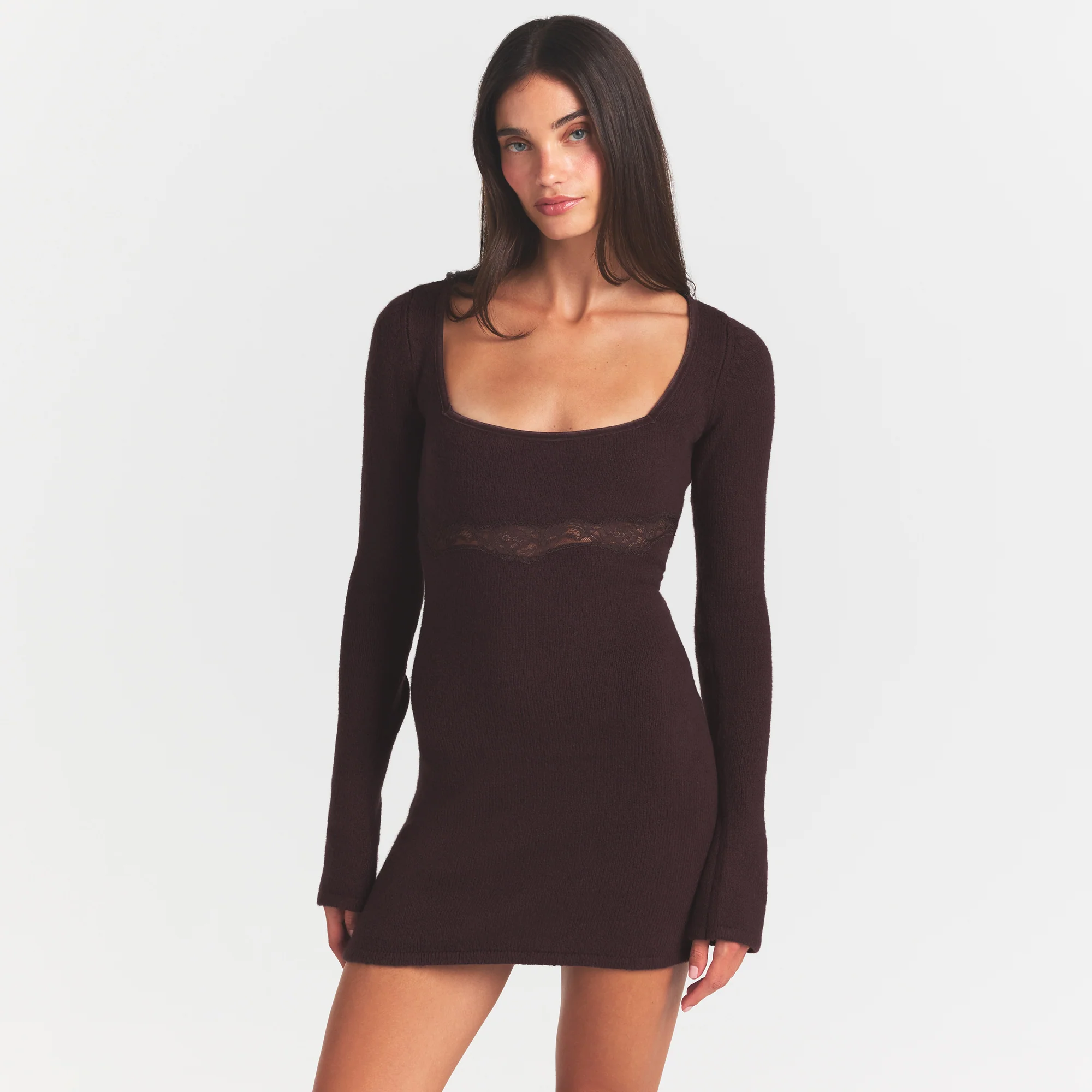 LACE KNIT LONG SLEEVE MINI DRESS | PHOENIX - Image 3