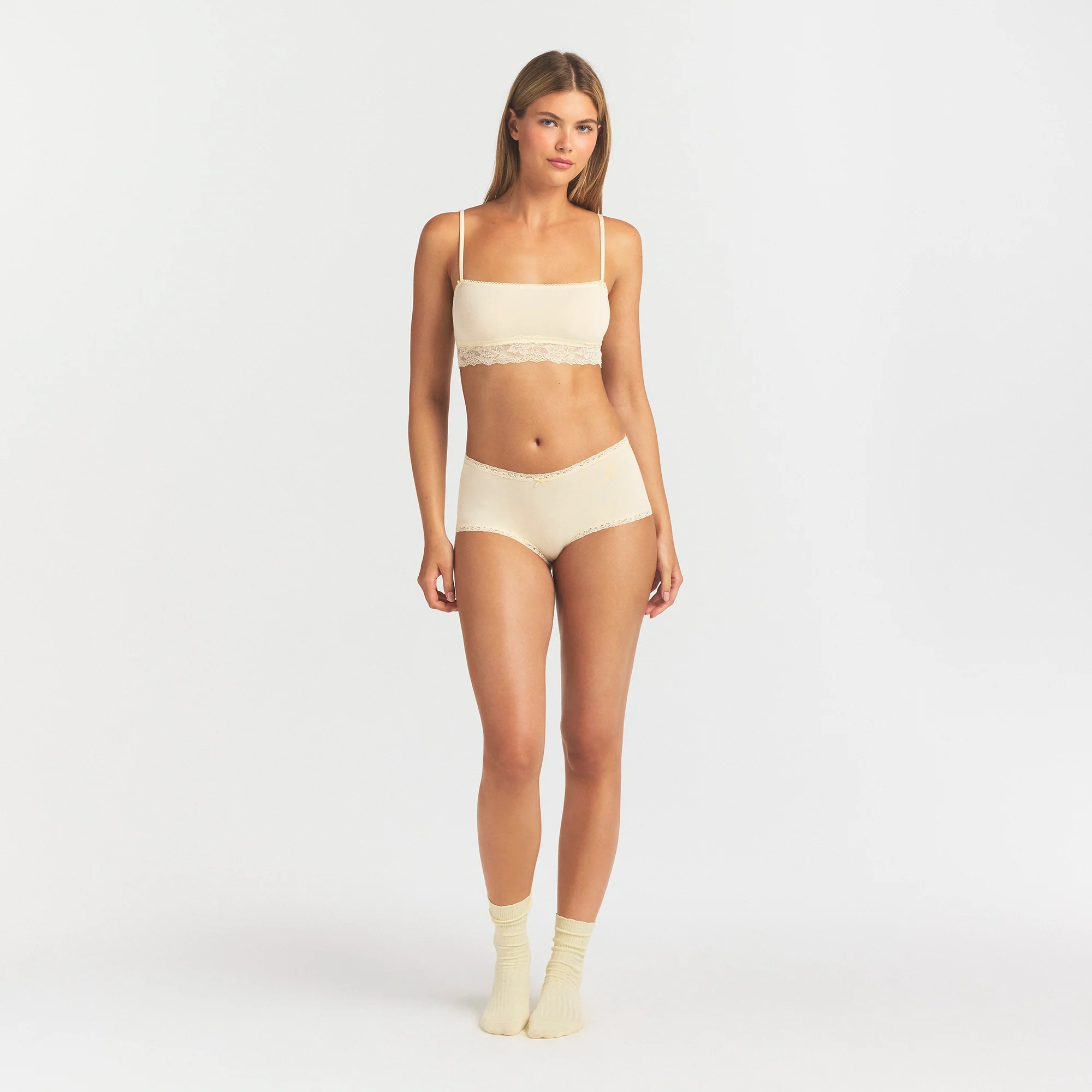 LIGHTWEIGHT COTTON LACE BOY SHORT | BUTTER TONAL - Image 2