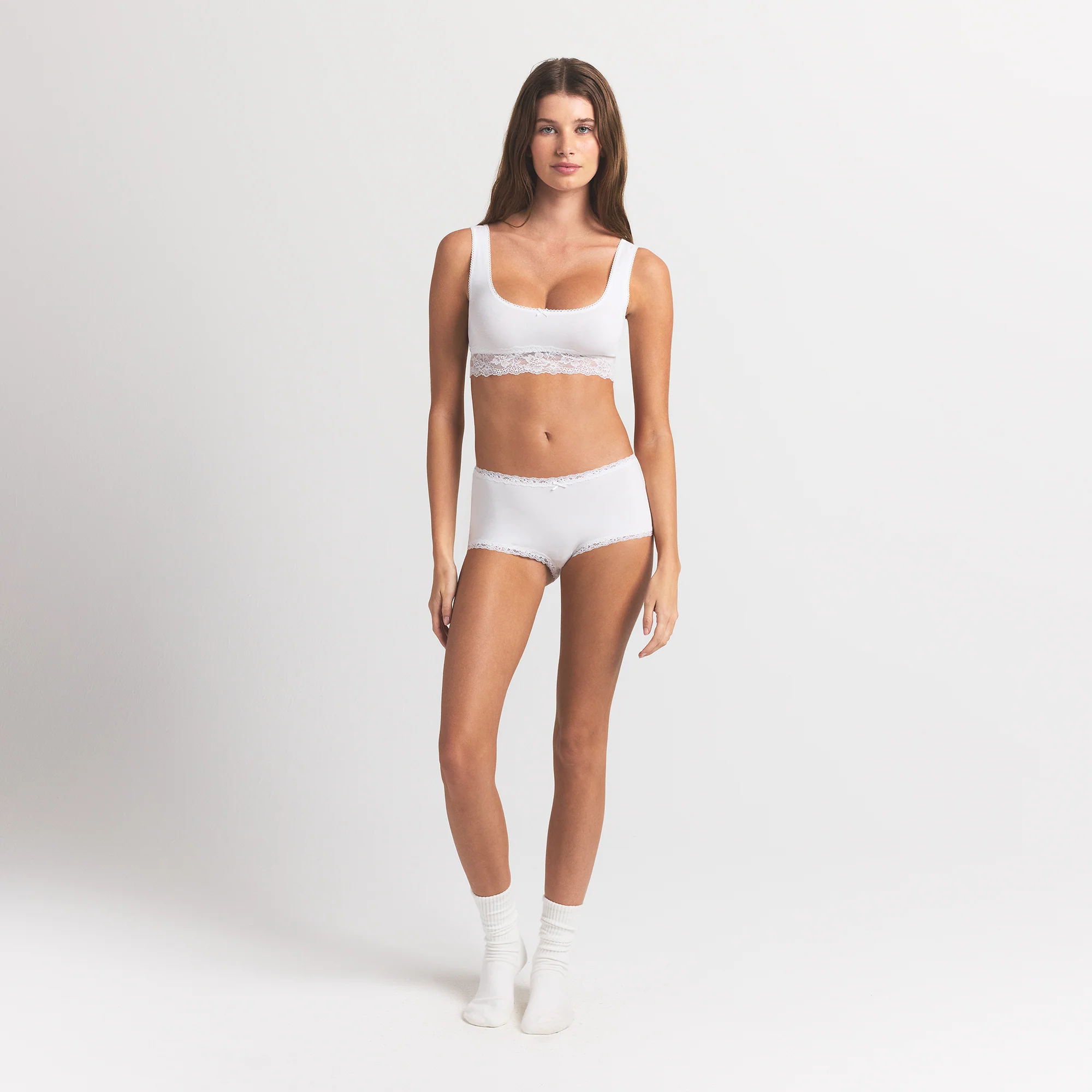 LIGHTWEIGHT COTTON LACE BOY SHORT | SNOW - Image 2