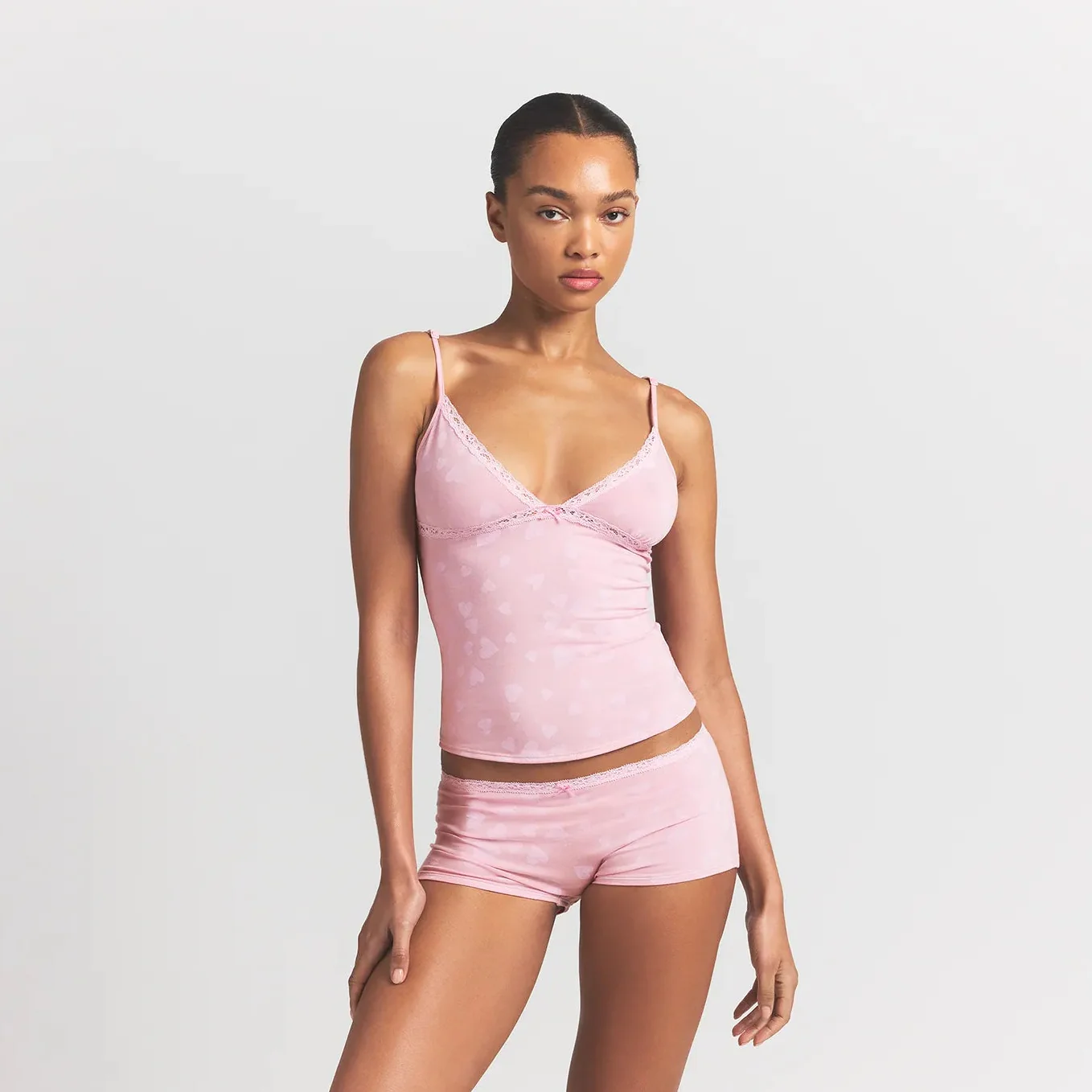 LIGHTWEIGHT COTTON LACE CAMI AND BOY SHORT SET | HALITE CLUSTERED HEARTS - Image 3