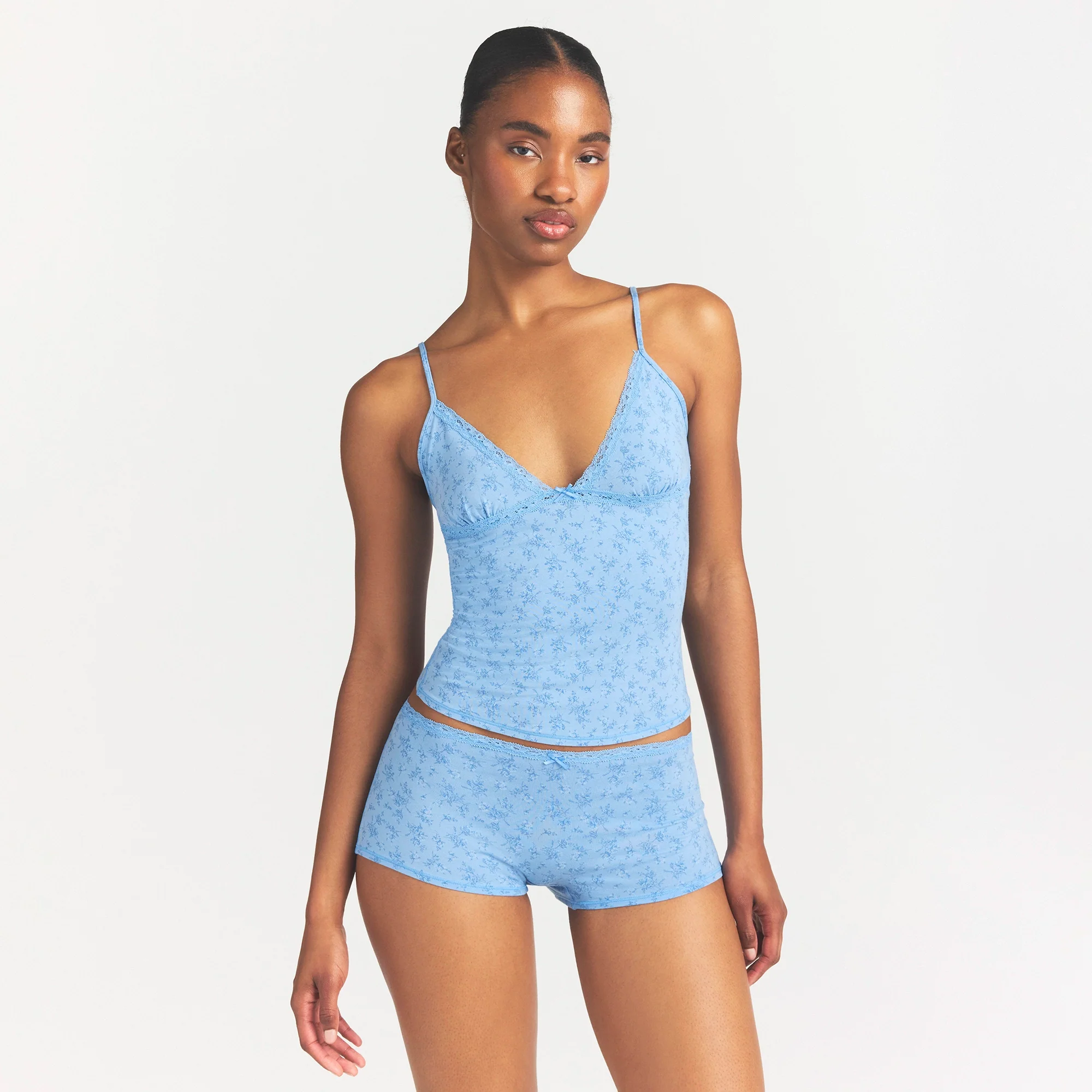 LIGHTWEIGHT COTTON LACE CAMI AND BOY SHORT SET | SURF DAINTY FLORAL PRINT - Image 3