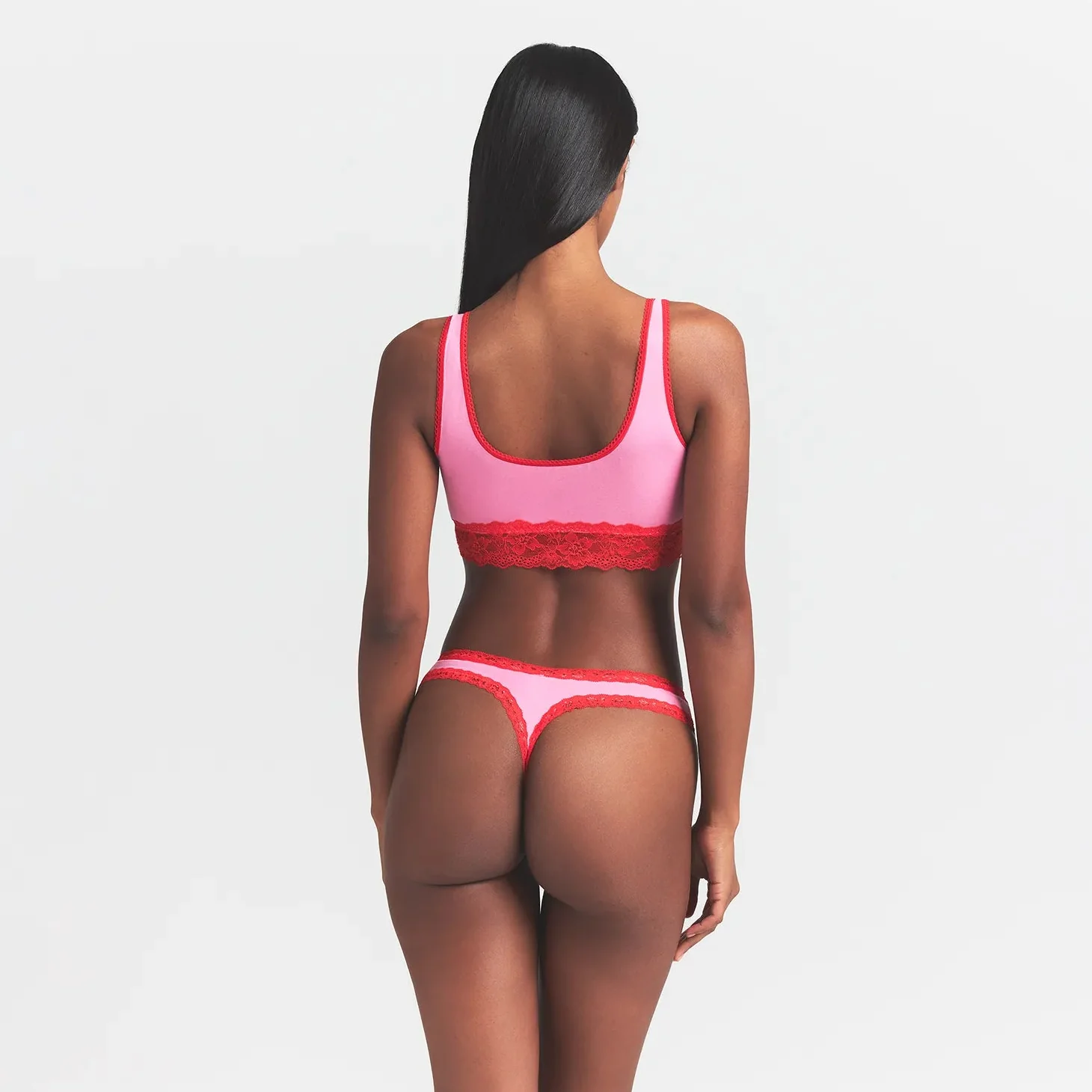 LIGHTWEIGHT COTTON LACE SCOOP BRALETTE | CARNATION CONTRAST - Image 5