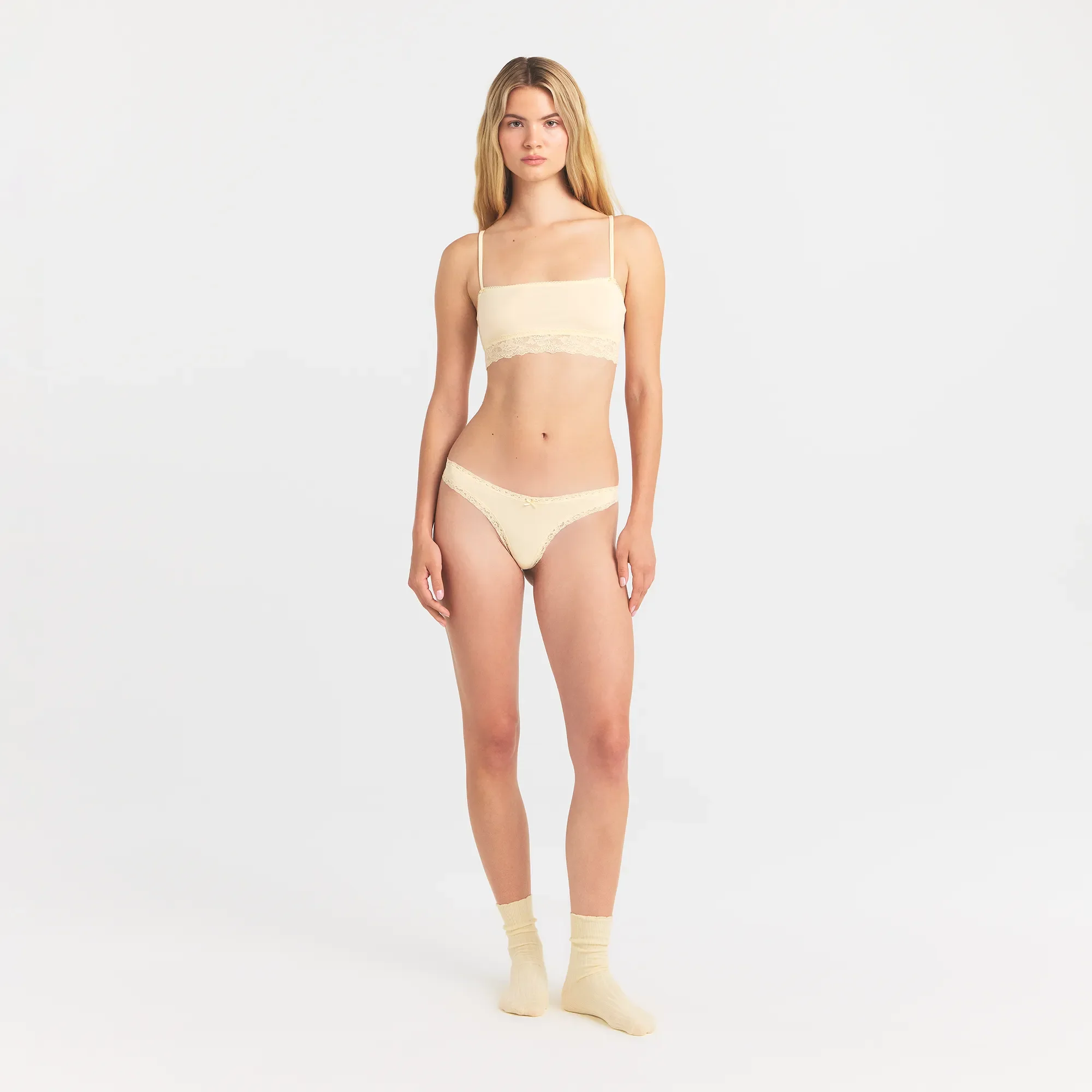 LIGHTWEIGHT COTTON LACE THONG | BUTTER TONAL - Image 2