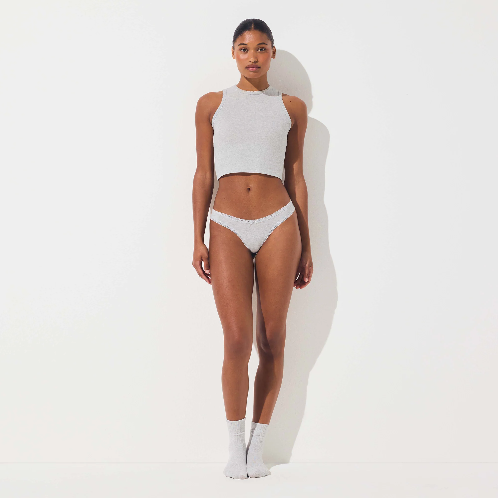 LIGHTWEIGHT COTTON LACE THONG | LIGHT HEATHER GREY - Image 3