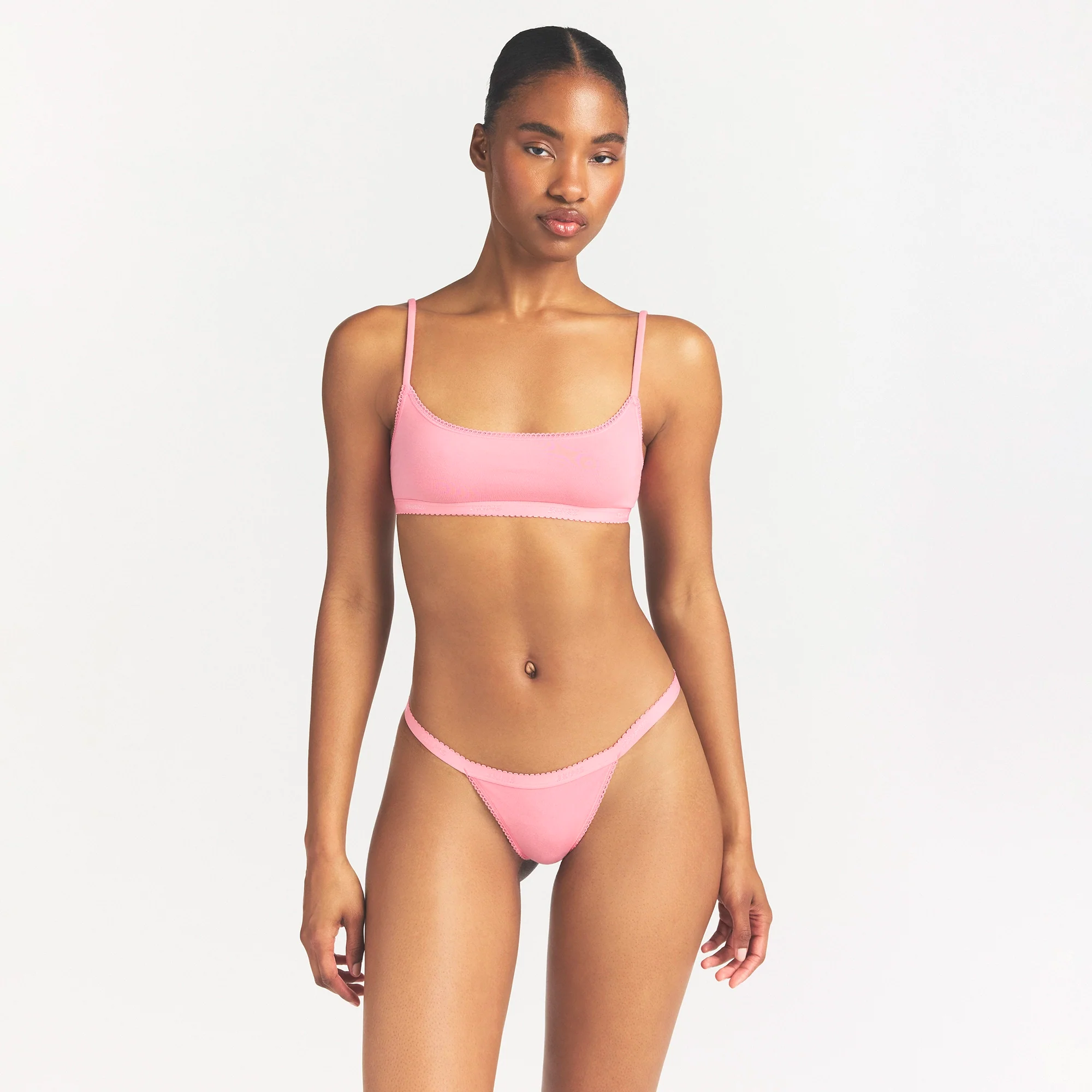 LIGHTWEIGHT COTTON LOGO PICOT SCOOP BRALETTE | MELON TONAL - Image 3