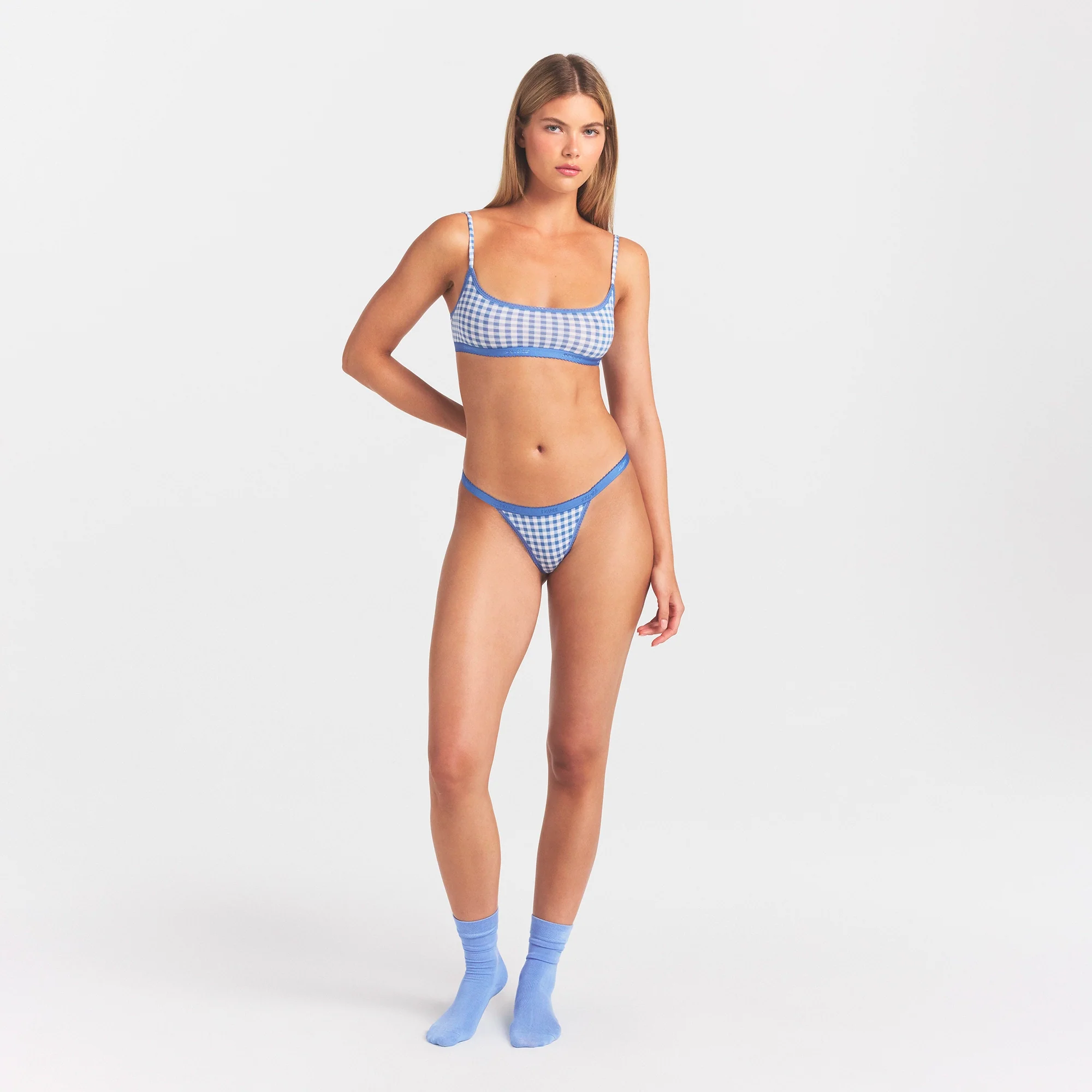 LIGHTWEIGHT COTTON LOGO PICOT THONG | ARCTIC GINGHAM - Image 2