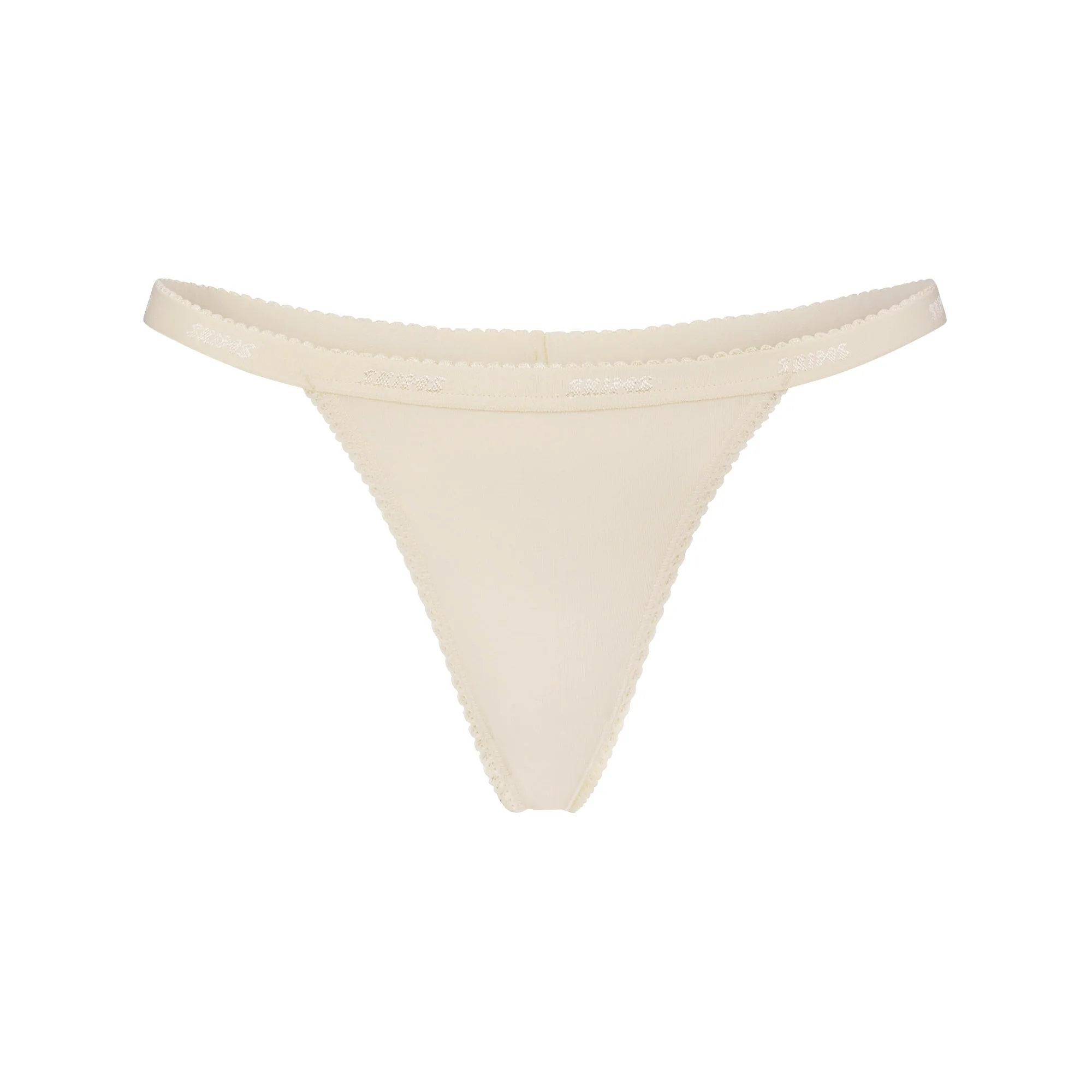 LIGHTWEIGHT COTTON LOGO PICOT THONG | BUTTER TONAL