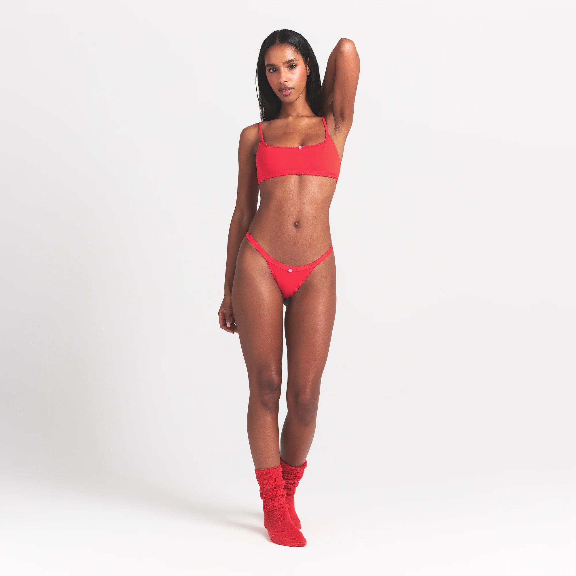 LIGHTWEIGHT COTTON LOGO PICOT THONG | RUBY TONAL - Image 2
