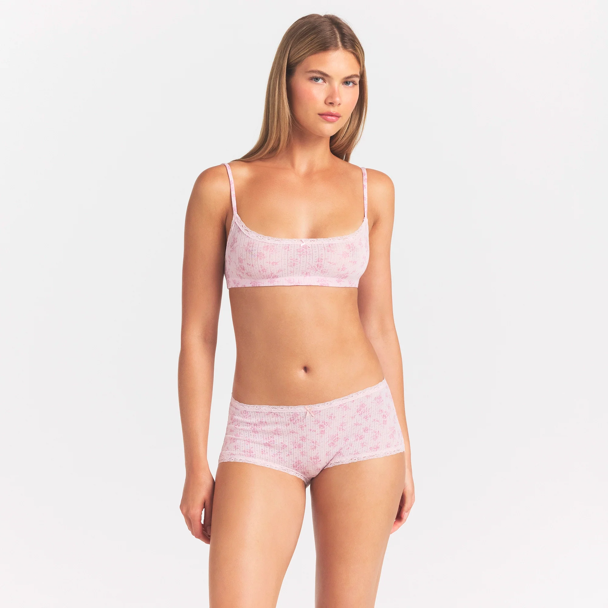 LIGHTWEIGHT COTTON POINTELLE LACE BOY SHORT | BLOOM DAINTY FLORAL - Image 3