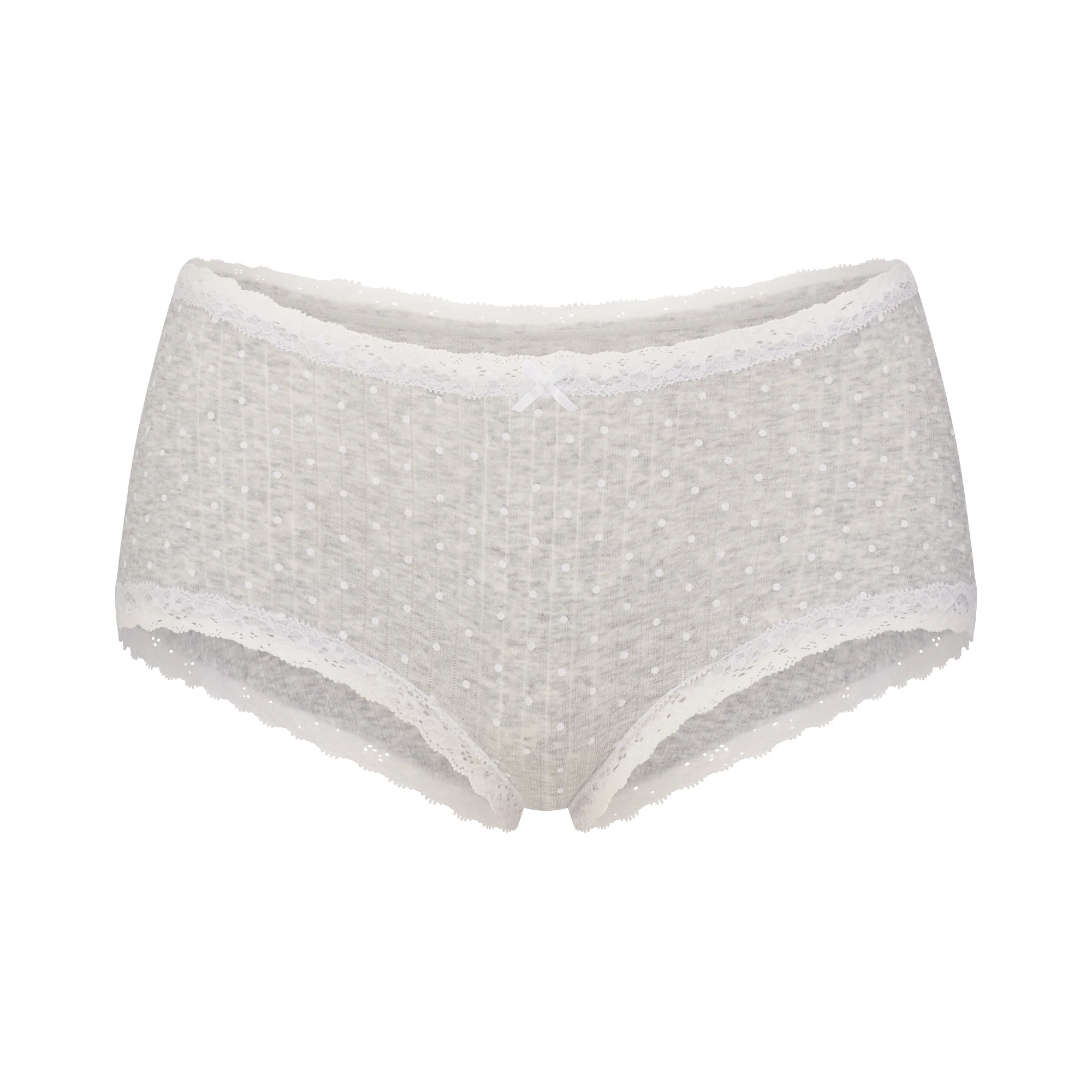 LIGHTWEIGHT COTTON POINTELLE LACE BOY SHORT | LIGHT HEATHER GREY PIN DOT