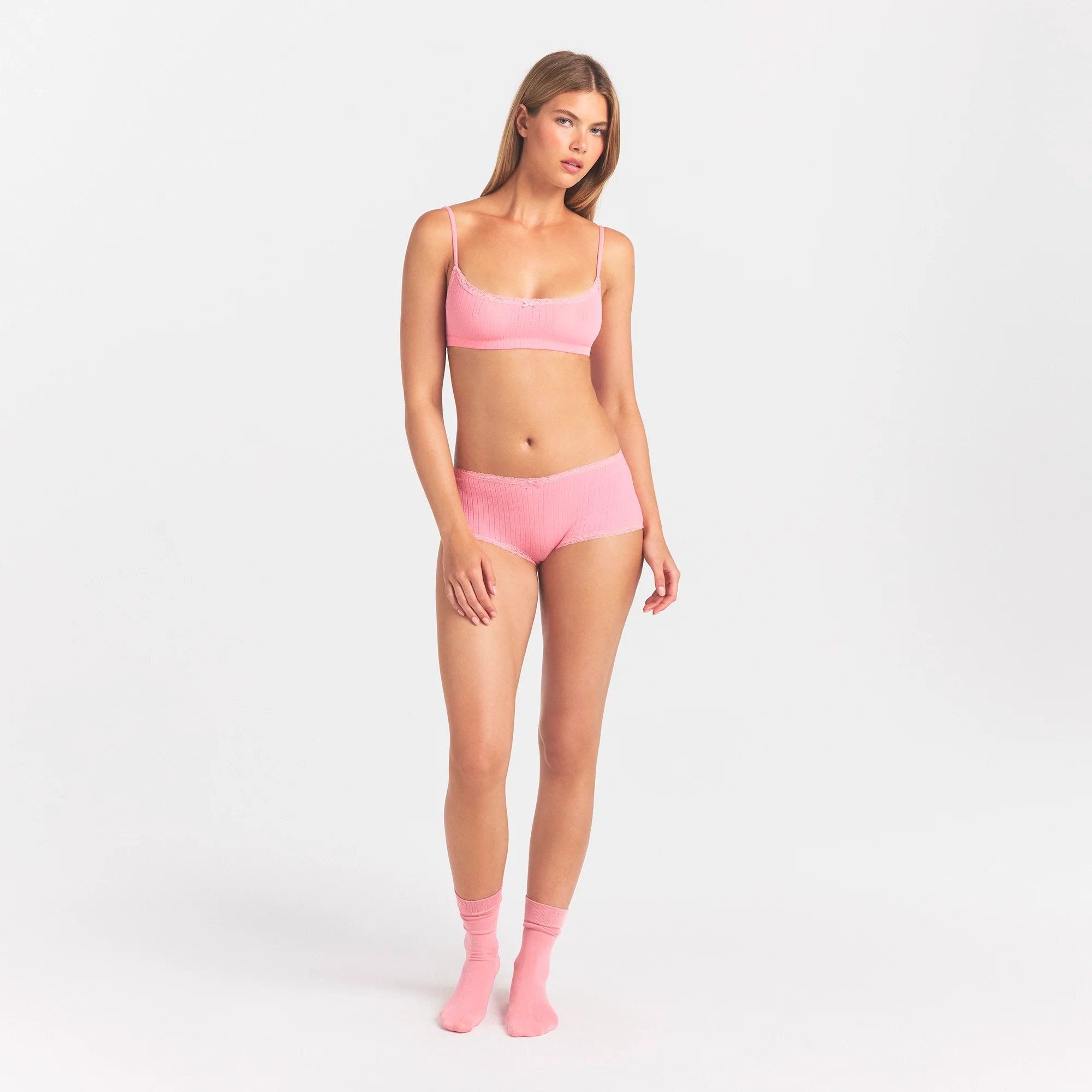 LIGHTWEIGHT COTTON POINTELLE LACE BOY SHORT | MELON TONAL - Image 2