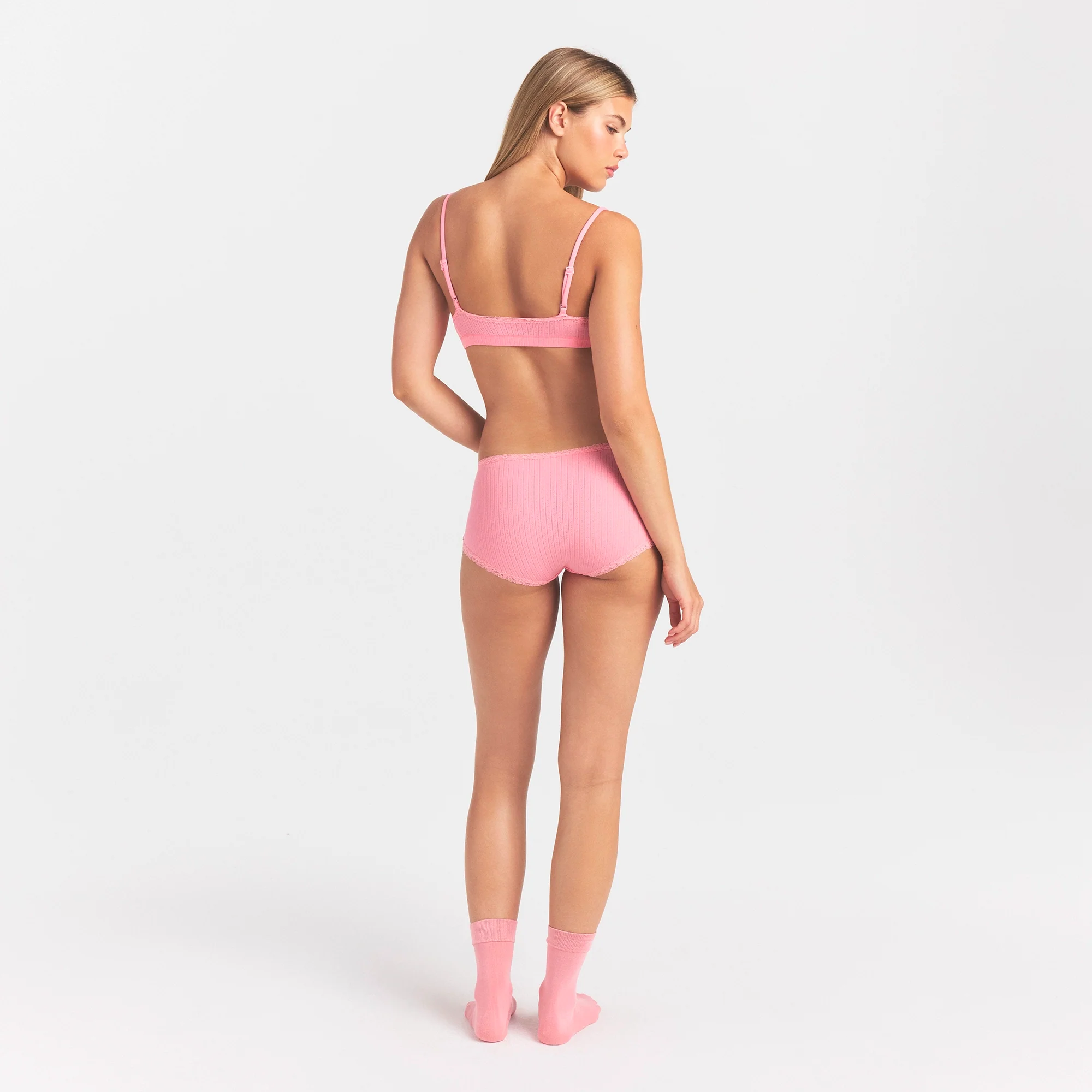 LIGHTWEIGHT COTTON POINTELLE LACE BOY SHORT | MELON TONAL - Image 5