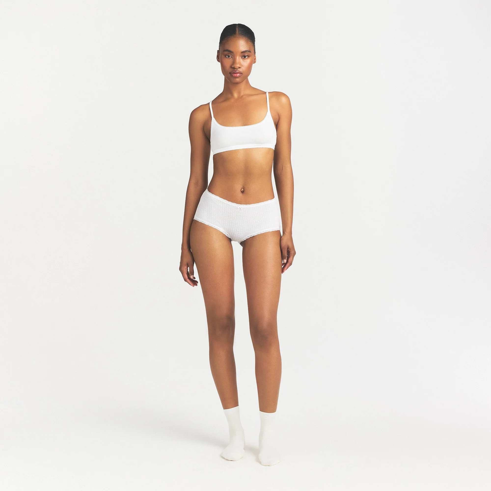 LIGHTWEIGHT COTTON POINTELLE LACE BOY SHORT | SNOW - Image 2