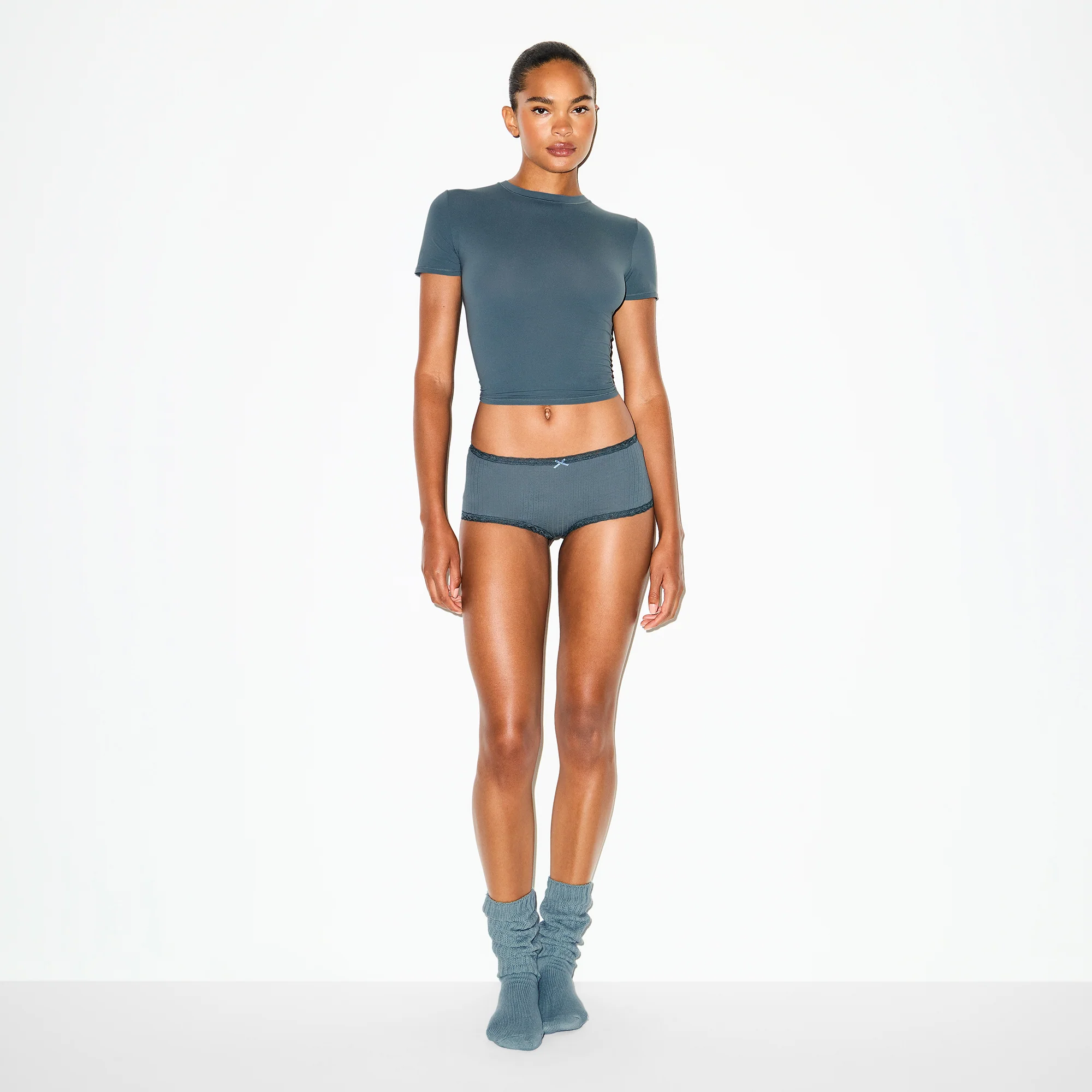 LIGHTWEIGHT COTTON POINTELLE LACE BOY SHORT | ZIRCON TONAL - Image 2