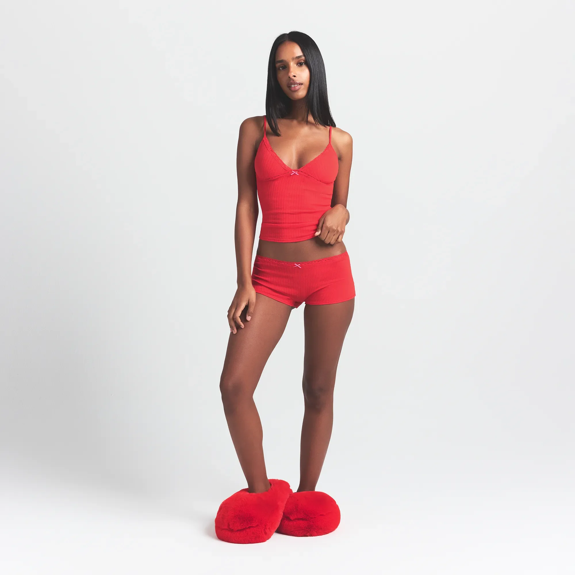 LIGHTWEIGHT COTTON POINTELLE LACE CAMI AND BOY SHORT SET | RUBY TONAL - Image 3