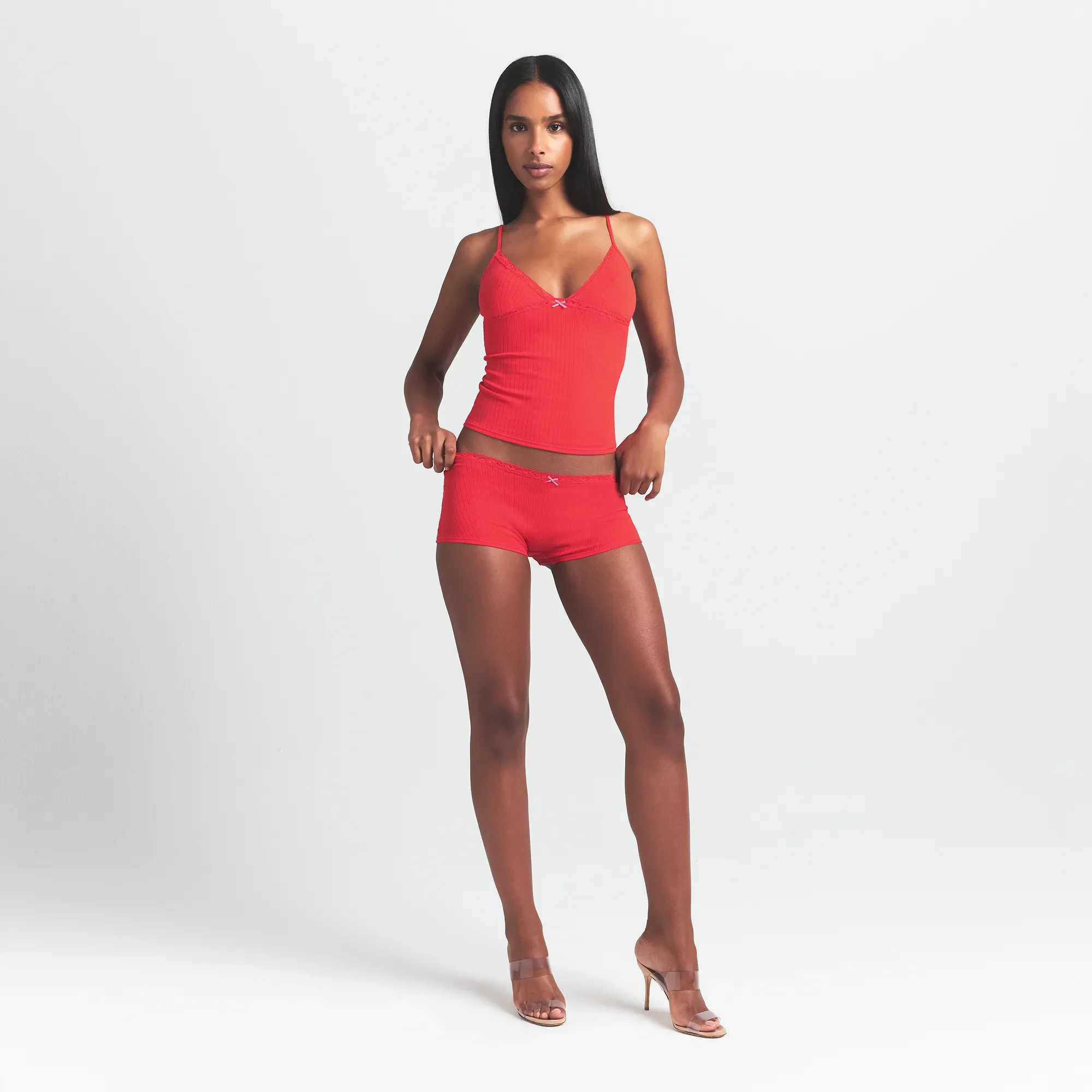 LIGHTWEIGHT COTTON POINTELLE LACE CAMI AND BOY SHORT SET | RUBY TONAL - Image 5