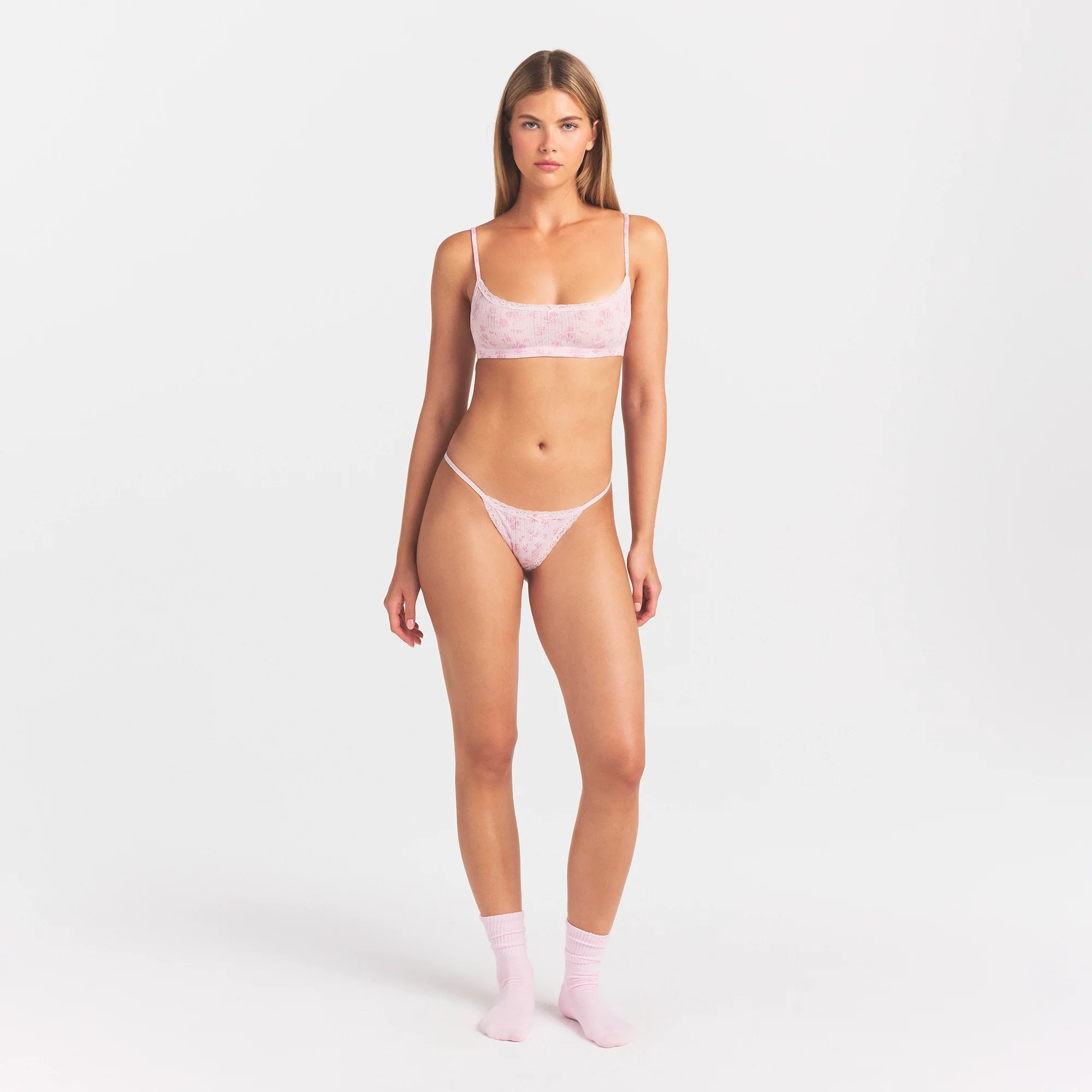 LIGHTWEIGHT COTTON POINTELLE LACE STRING THONG | BLOOM DAINTY FLORAL - Image 2