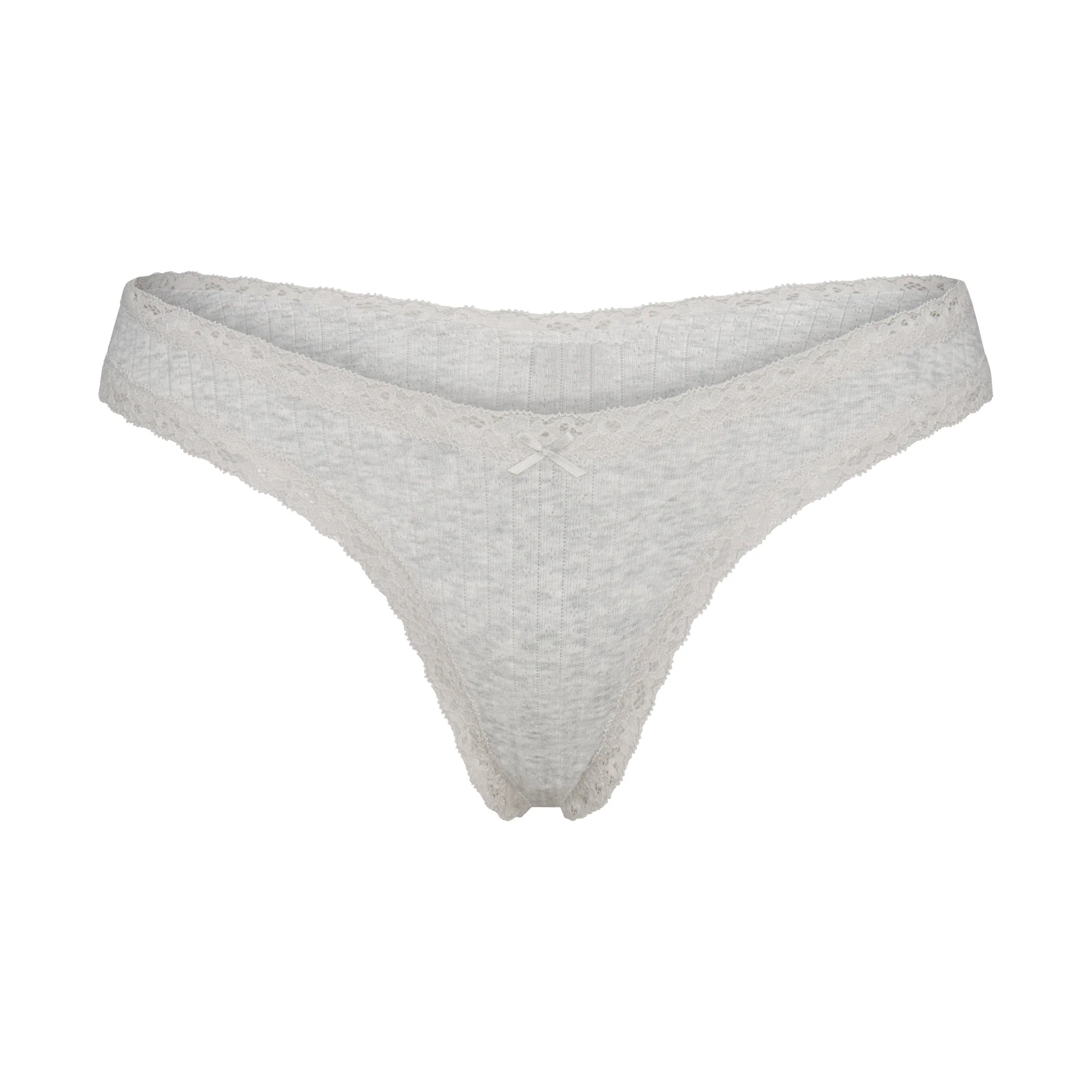 LIGHTWEIGHT COTTON POINTELLE LACE THONG | LIGHT HEATHER GREY