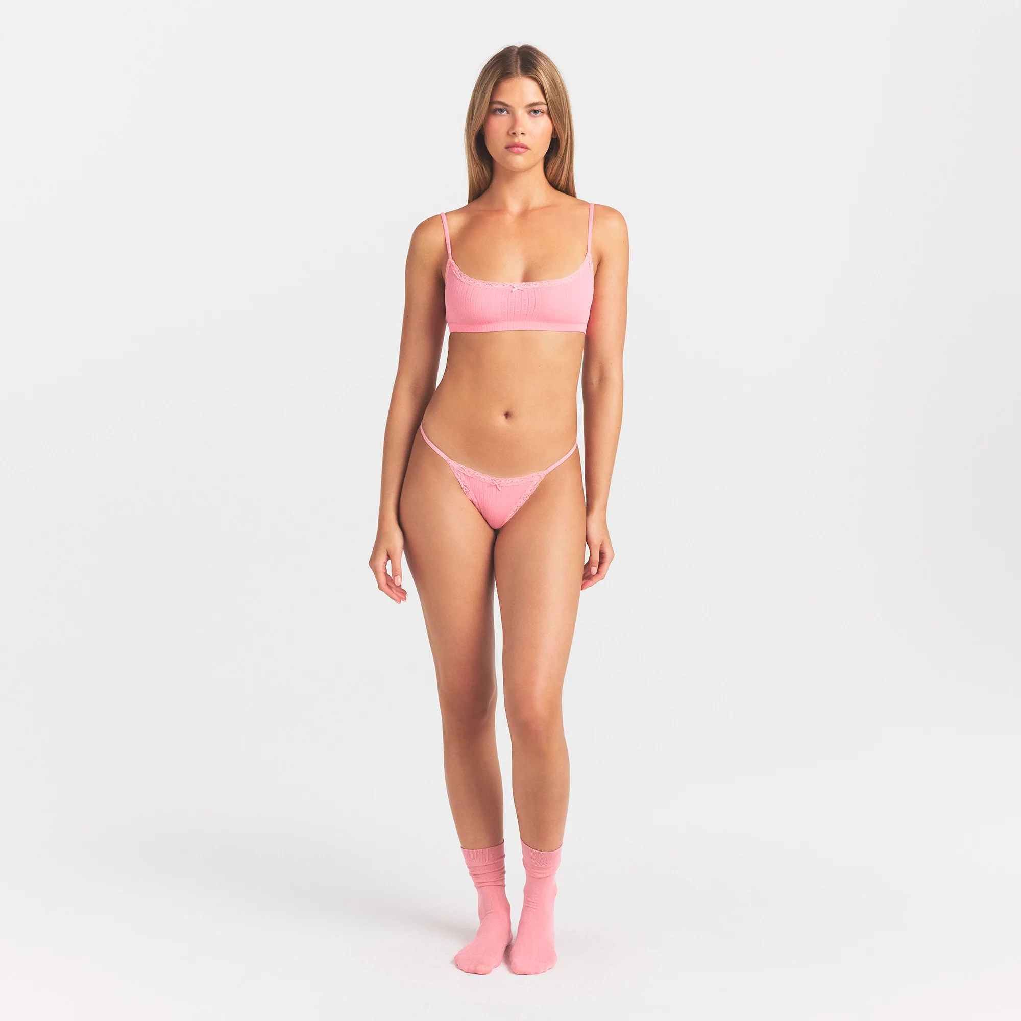 LIGHTWEIGHT COTTON POINTELLE SCOOP BRALETTE | MELON TONAL - Image 2